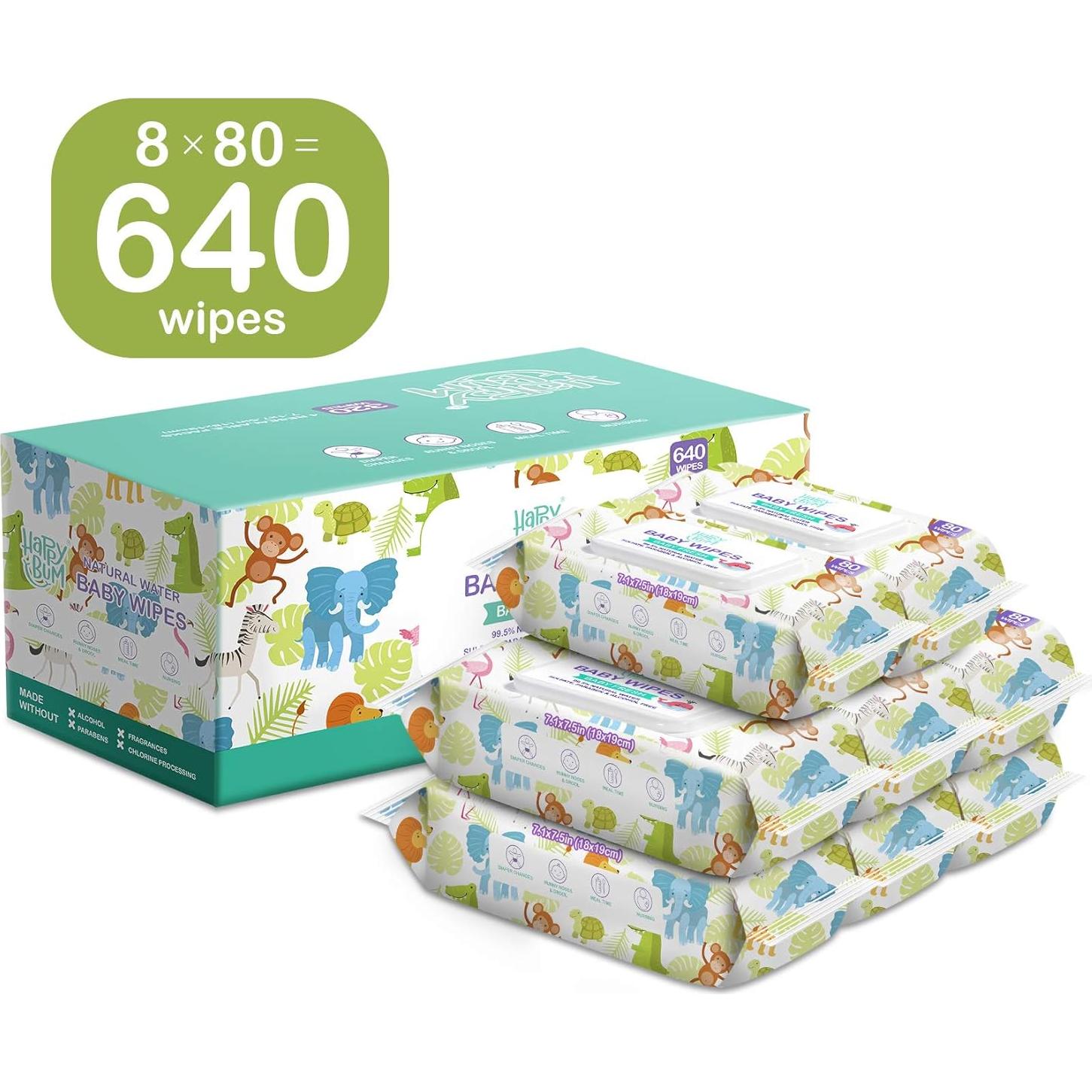 Toallitas Húmedas para Bebé HAPPY BUM Sin Fragancia 640 Unidades