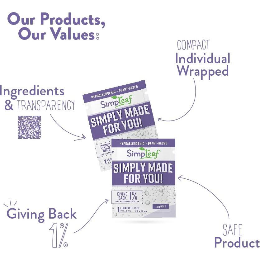 Toallitas Húmedas Lavanda Simpleaf 30 Cuentas Hipoalergénicas