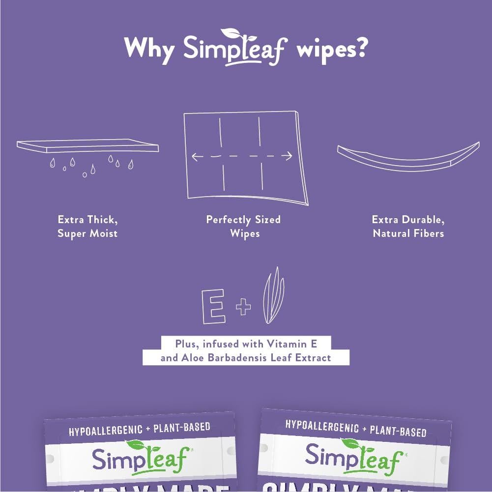 Toallitas Húmedas Lavanda Simpleaf 30 Cuentas Hipoalergénicas