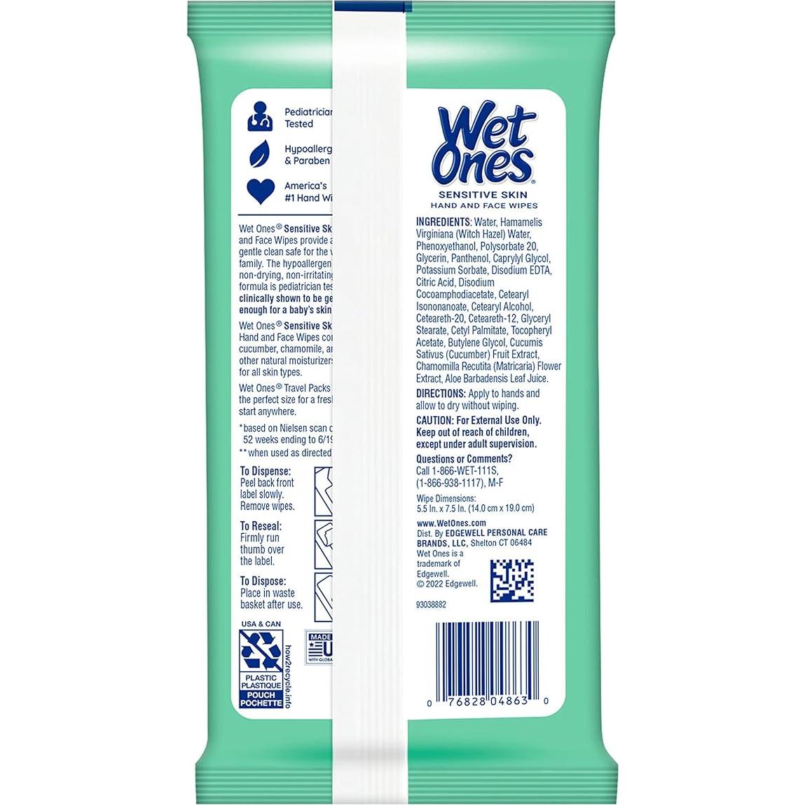 Toallitas Húmedas Wet Ones Piel Sensible 20 Unidades Viaje