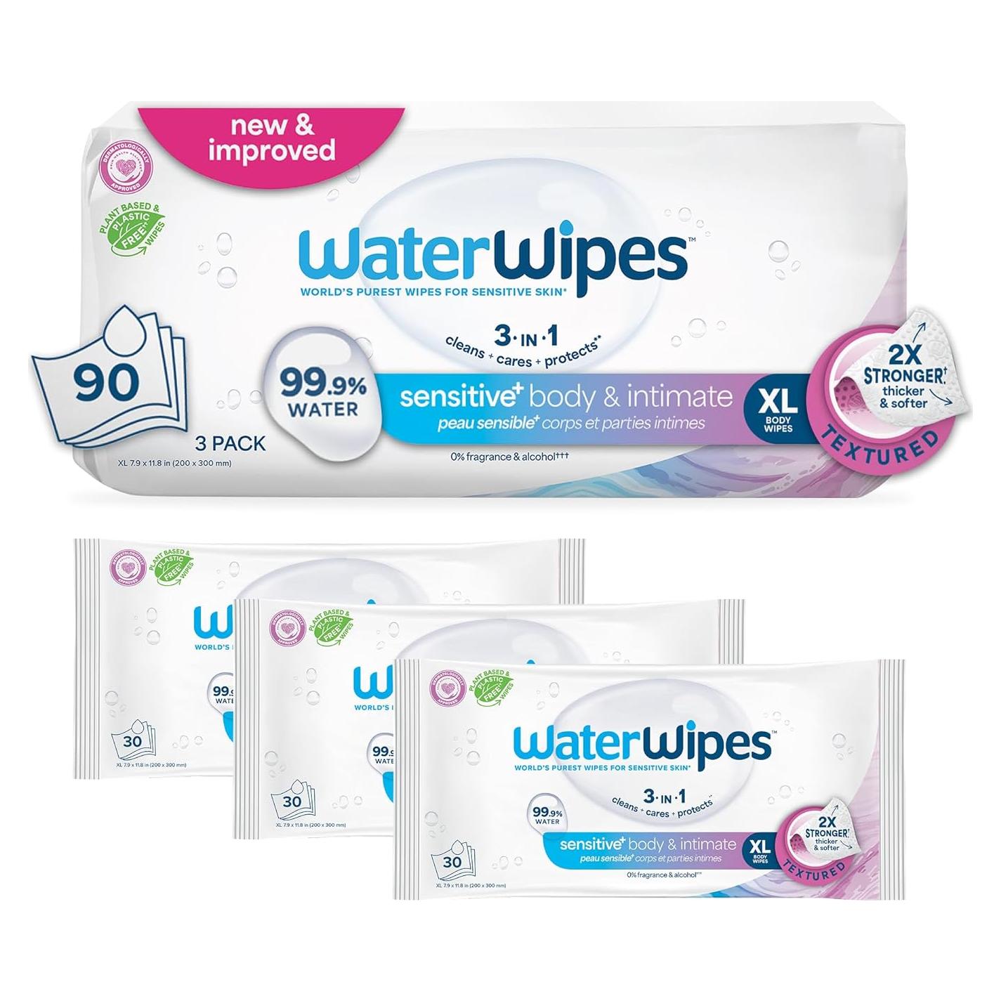 Toallitas Húmedas WaterWipes+ para Cuerpo e Íntimas 90 Unidades
