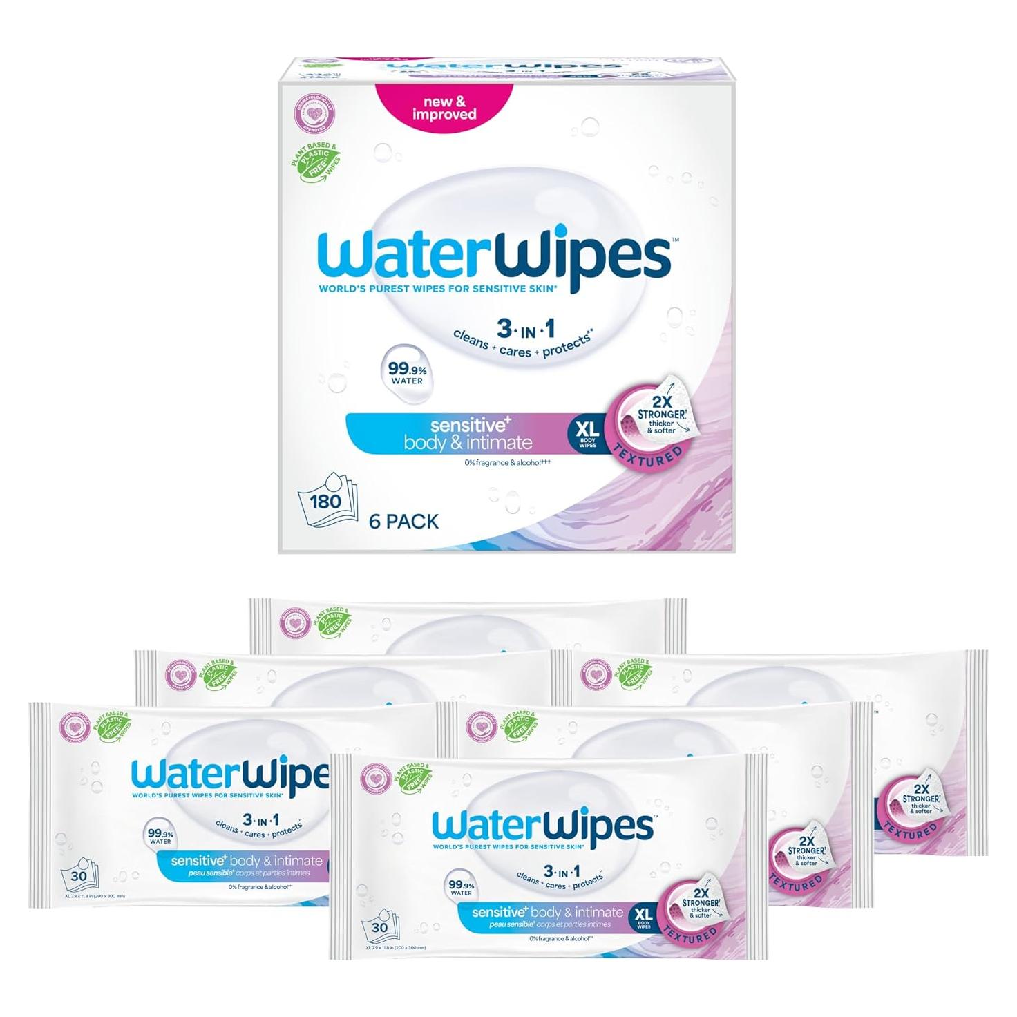 Toallitas Húmedas WaterWipes+ para Cuerpo e Íntimas 180 Unidades