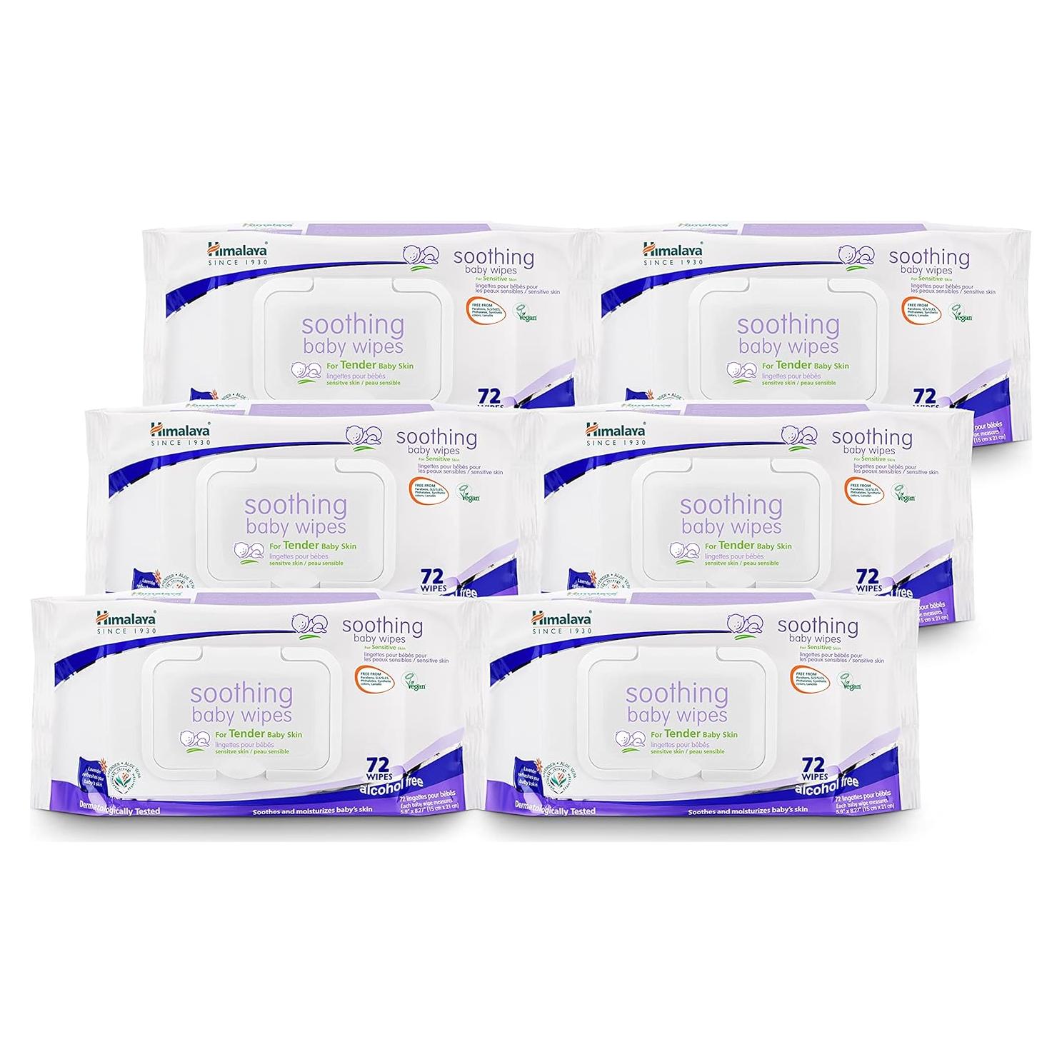 Toallitas Calmantes para Bebés Himalaya - 72 Unidades, Aloe Vera y Lavanda