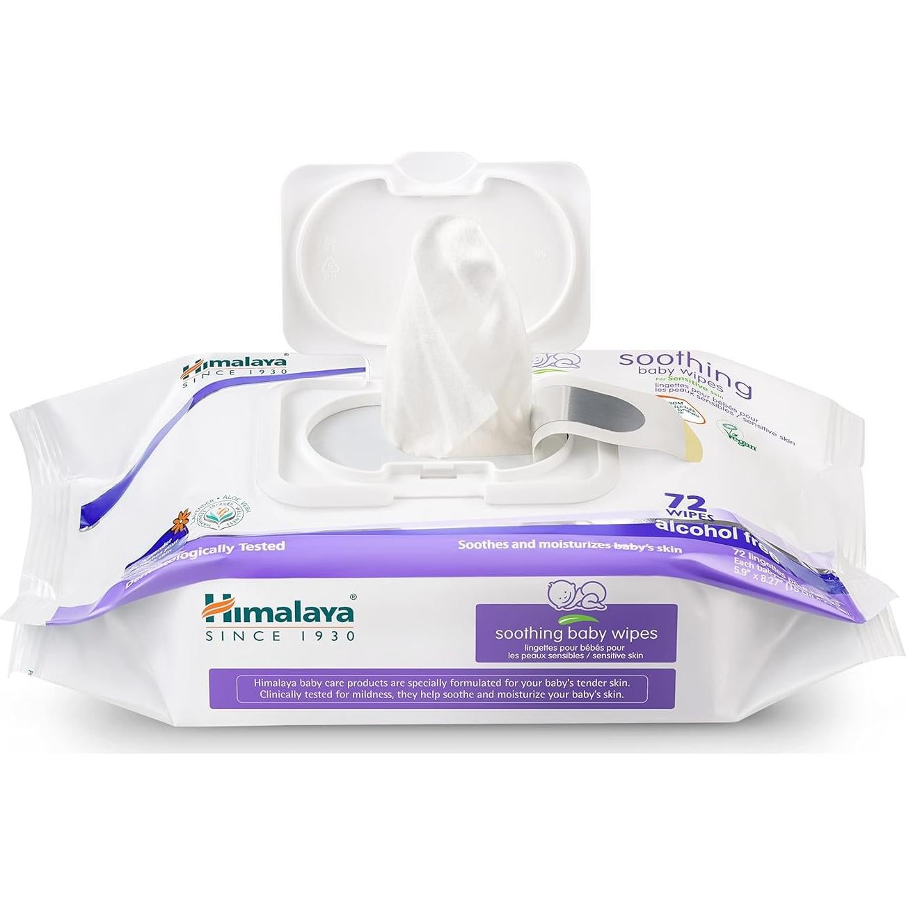 Toallitas Calmantes para Bebés Himalaya - 72 Unidades, Aloe Vera y Lavanda