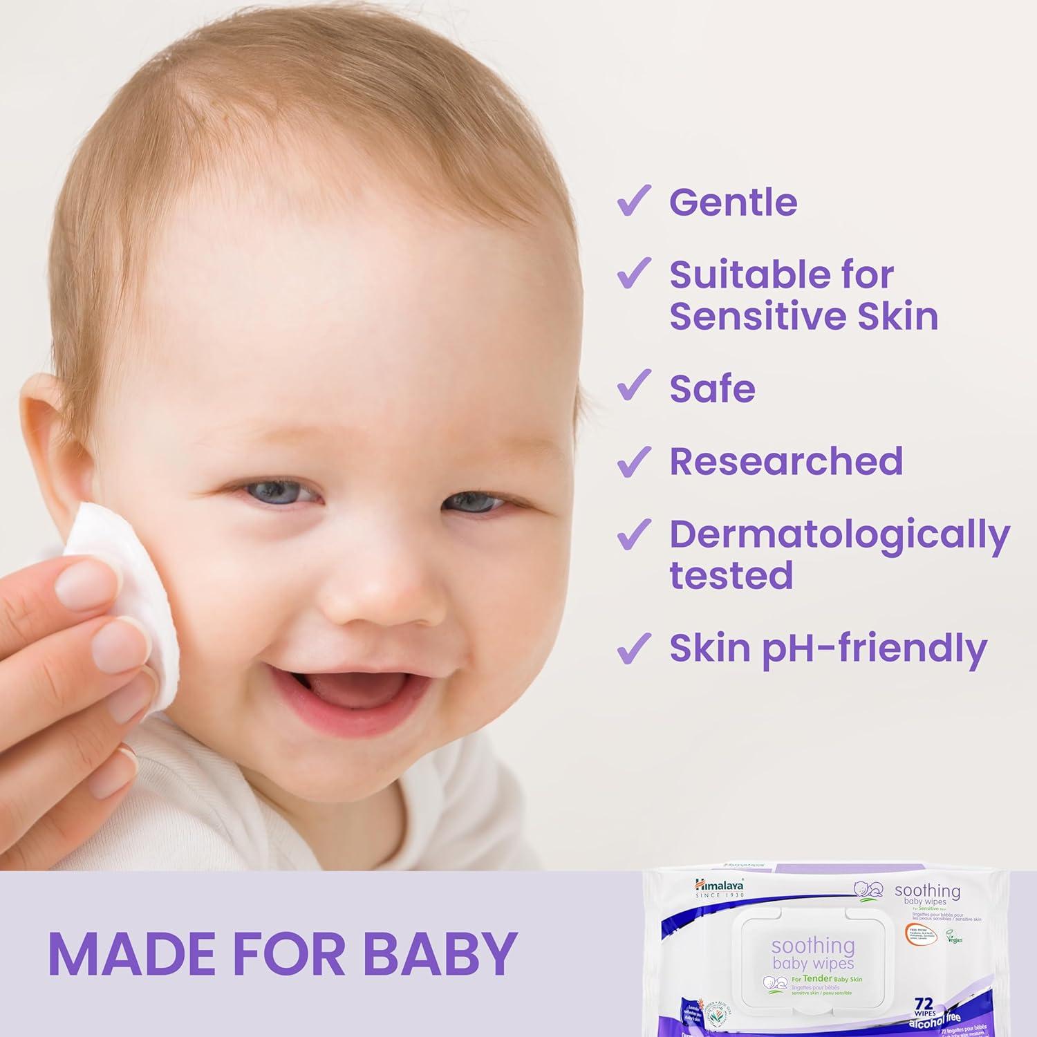 Toallitas Calmantes para Bebés Himalaya - 72 Unidades, Aloe Vera y Lavanda