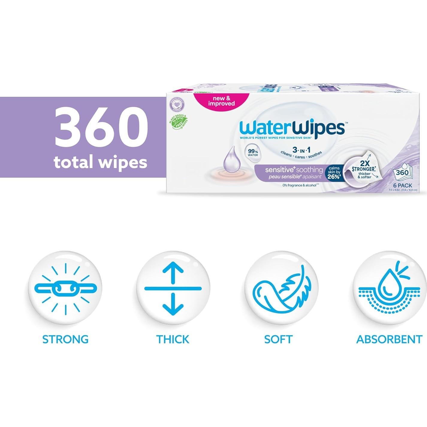 Toallitas Húmedas WaterWipes 360 Unidades Calmantes para Bebés
