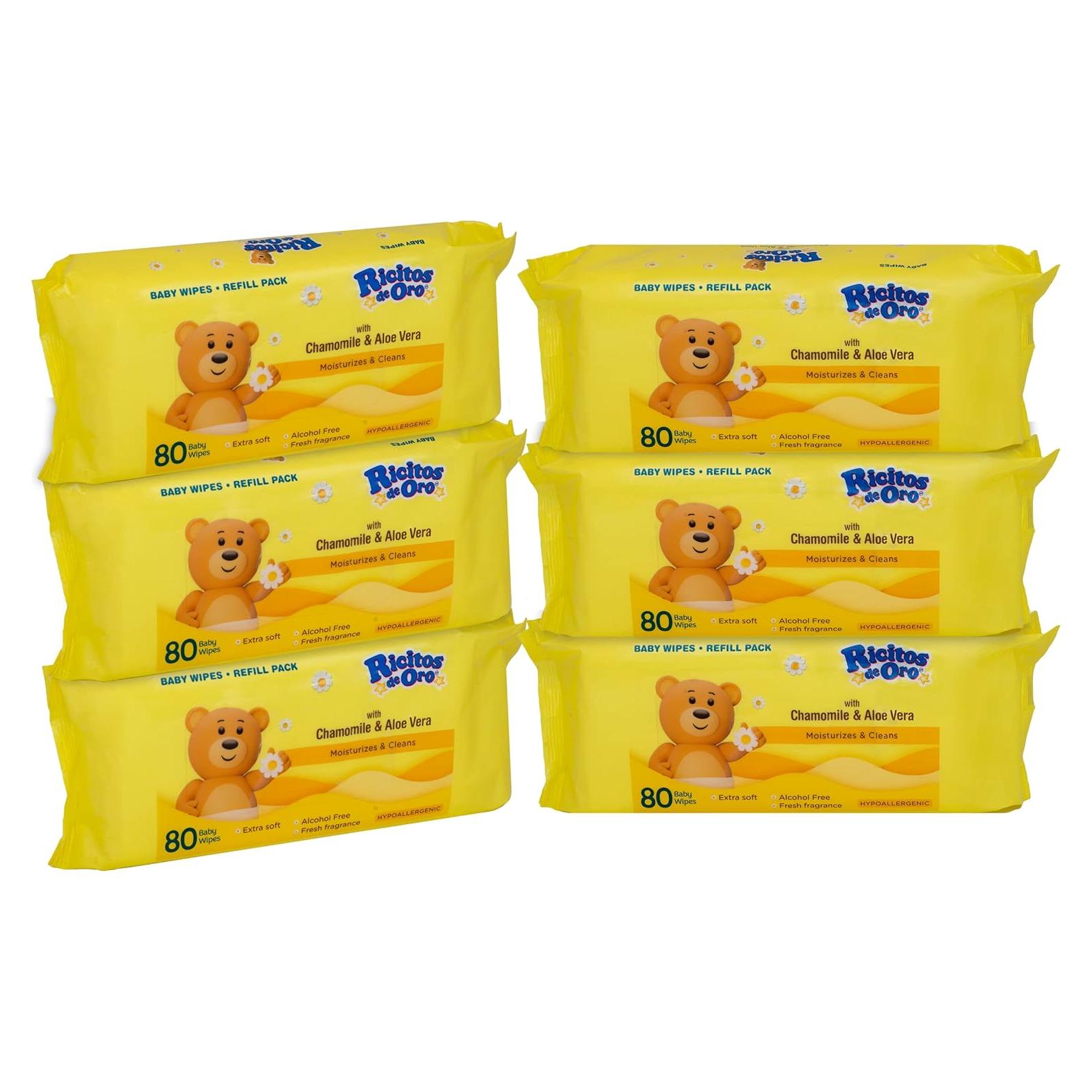 Toallitas Húmedas Ricitos de Oro para Bebé, 480 Toallitas Hipoalergénicas