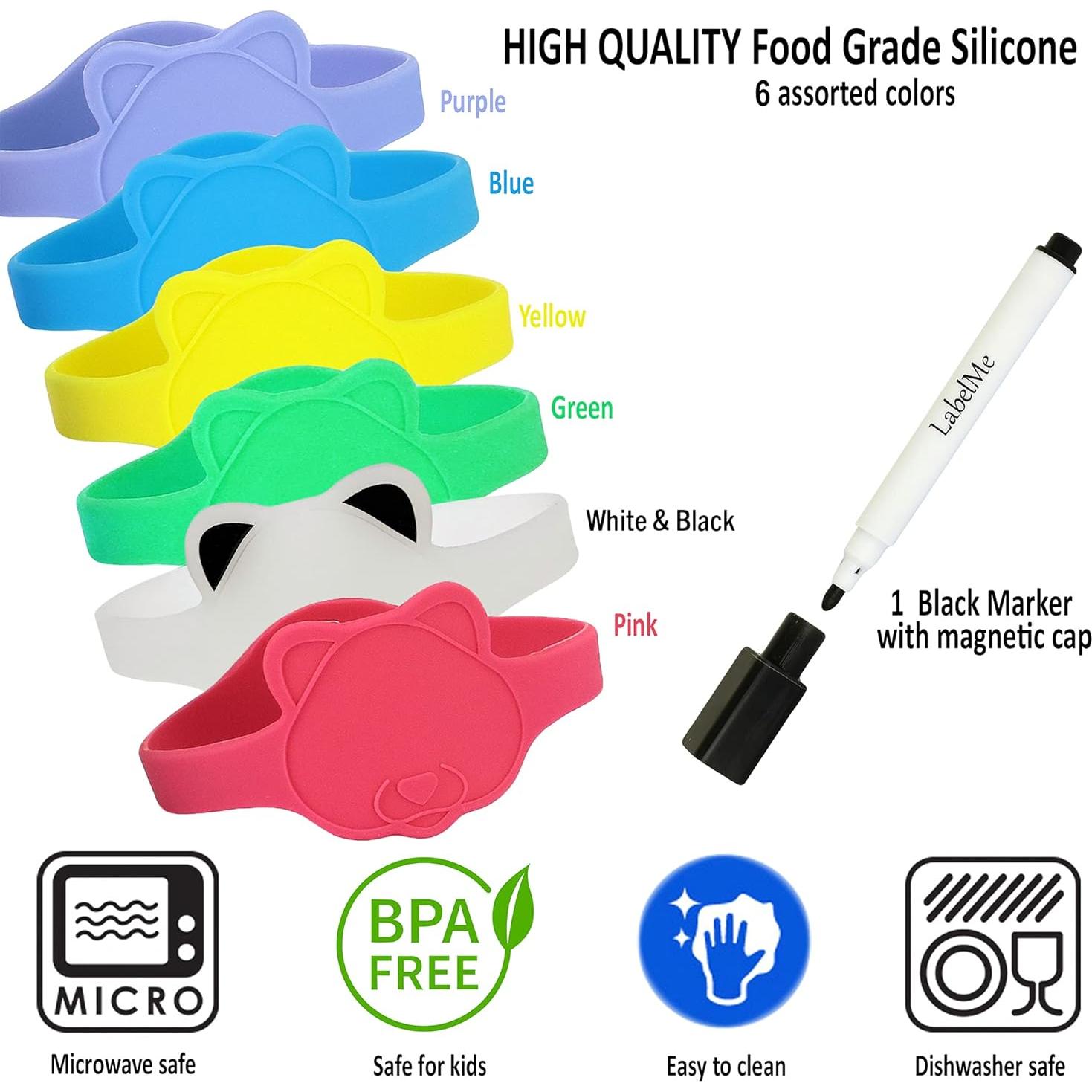 Etiquetas de Silicona Reutilizables para Botellas - Panda Multicolor