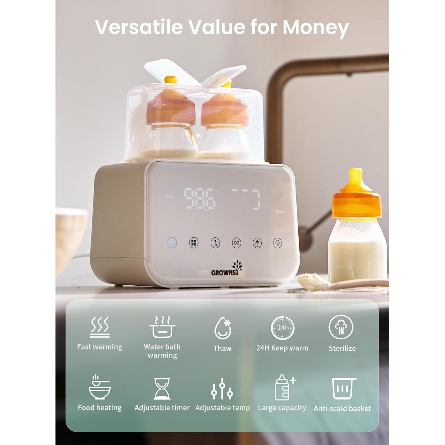 Calentador de Biberones Grownsy 10 en 1 Doble con Control de Temperatura