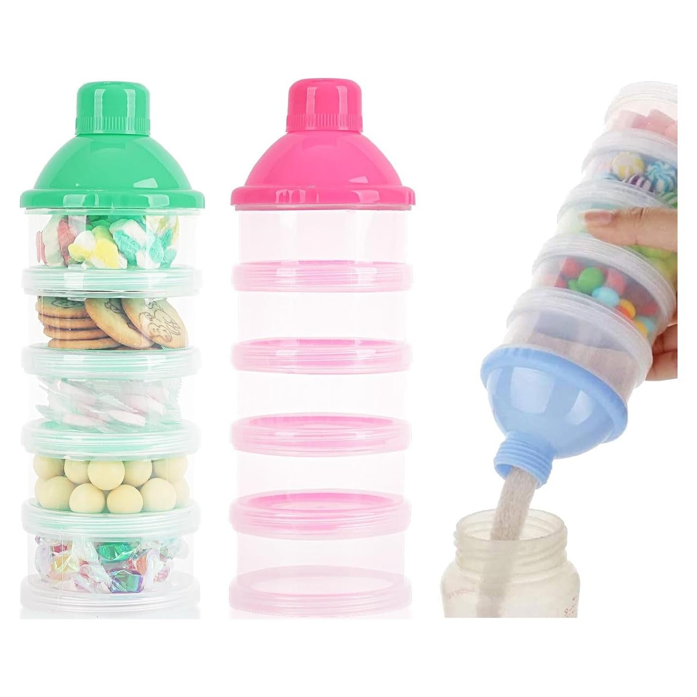 Dispensador de Leche en Polvo 2 PCS 5 Capas Rosa Verde