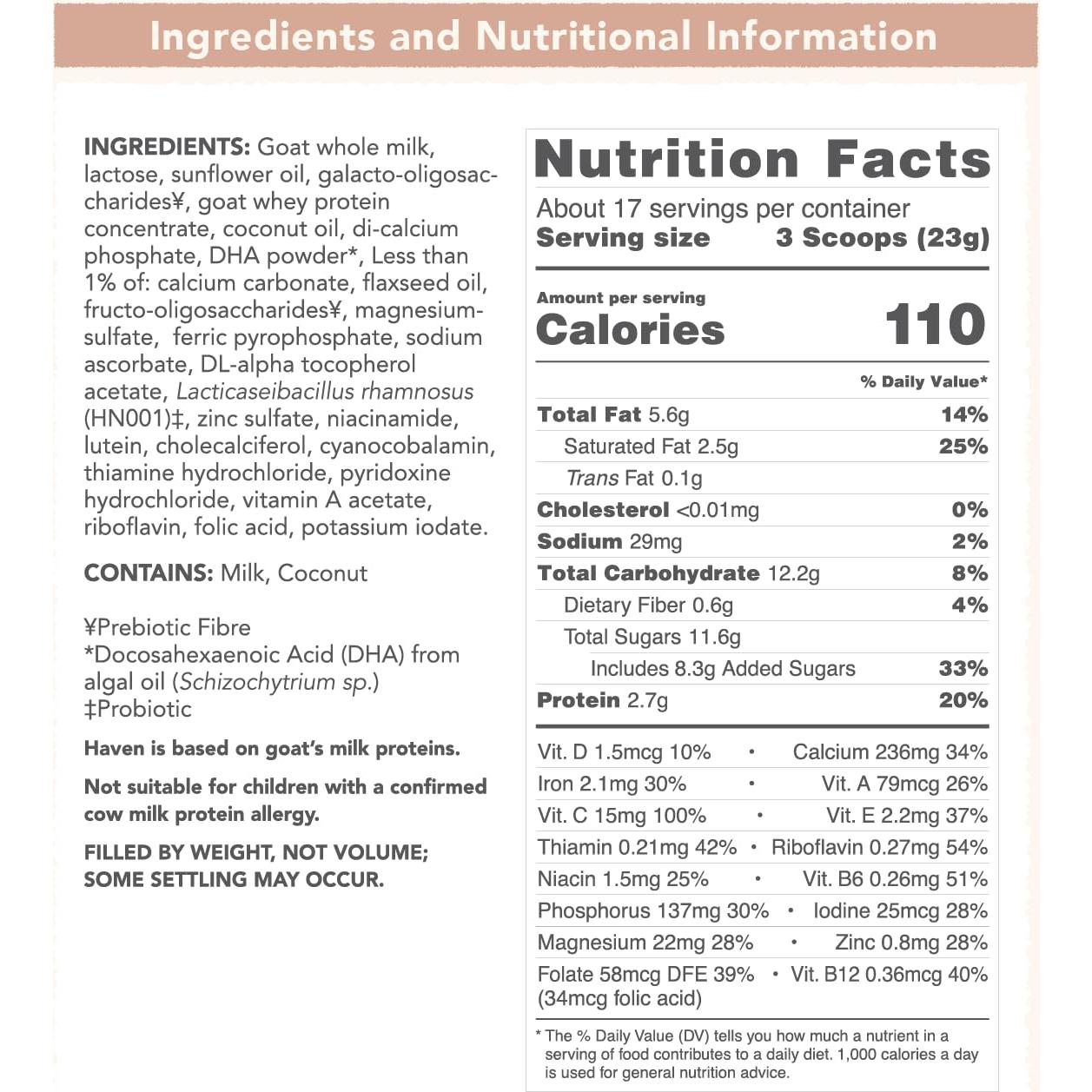 Fórmula para Niños Pequeños Haven Goat 400g - Leche de Cabra