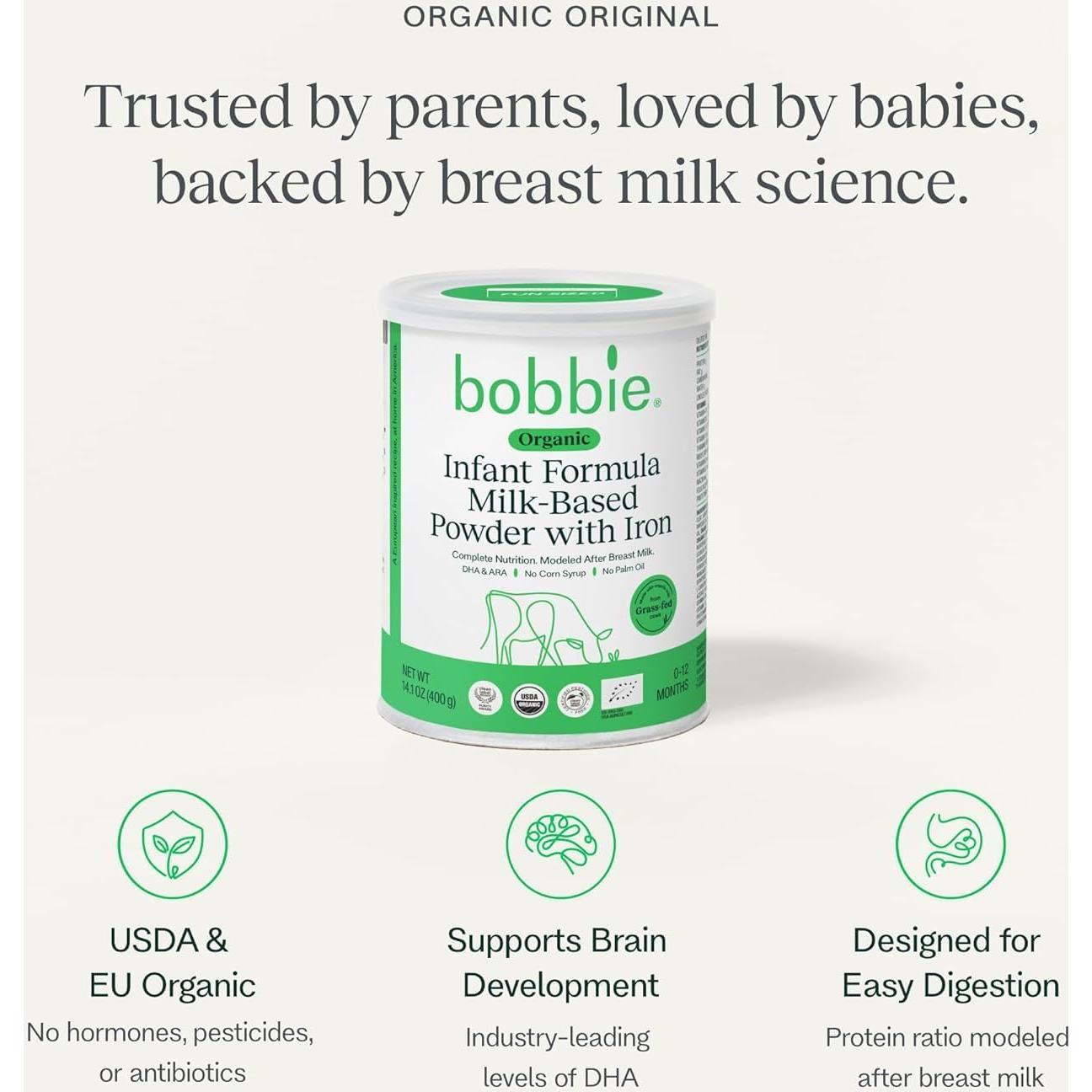 Kit de Alimentación Orgánica Bobbie - Fómula Infantil 400g + Vitamina D 8.8ml