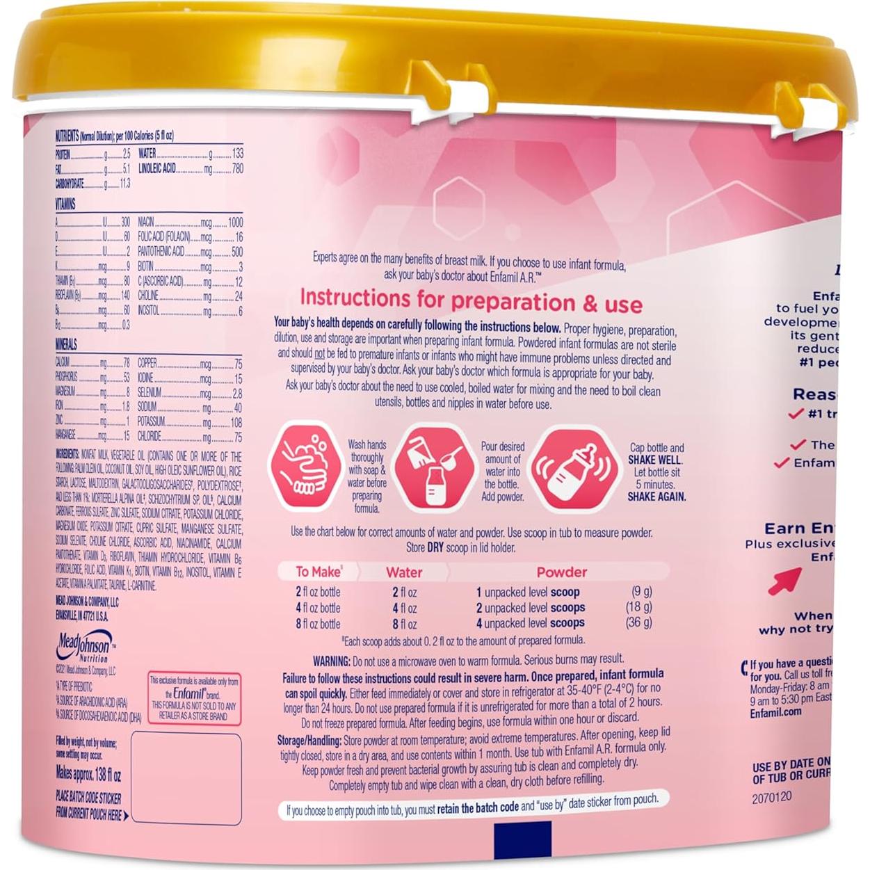 Fórmula para Bebés Enfamil A.R. 553.5 g - Reduce Reflujo