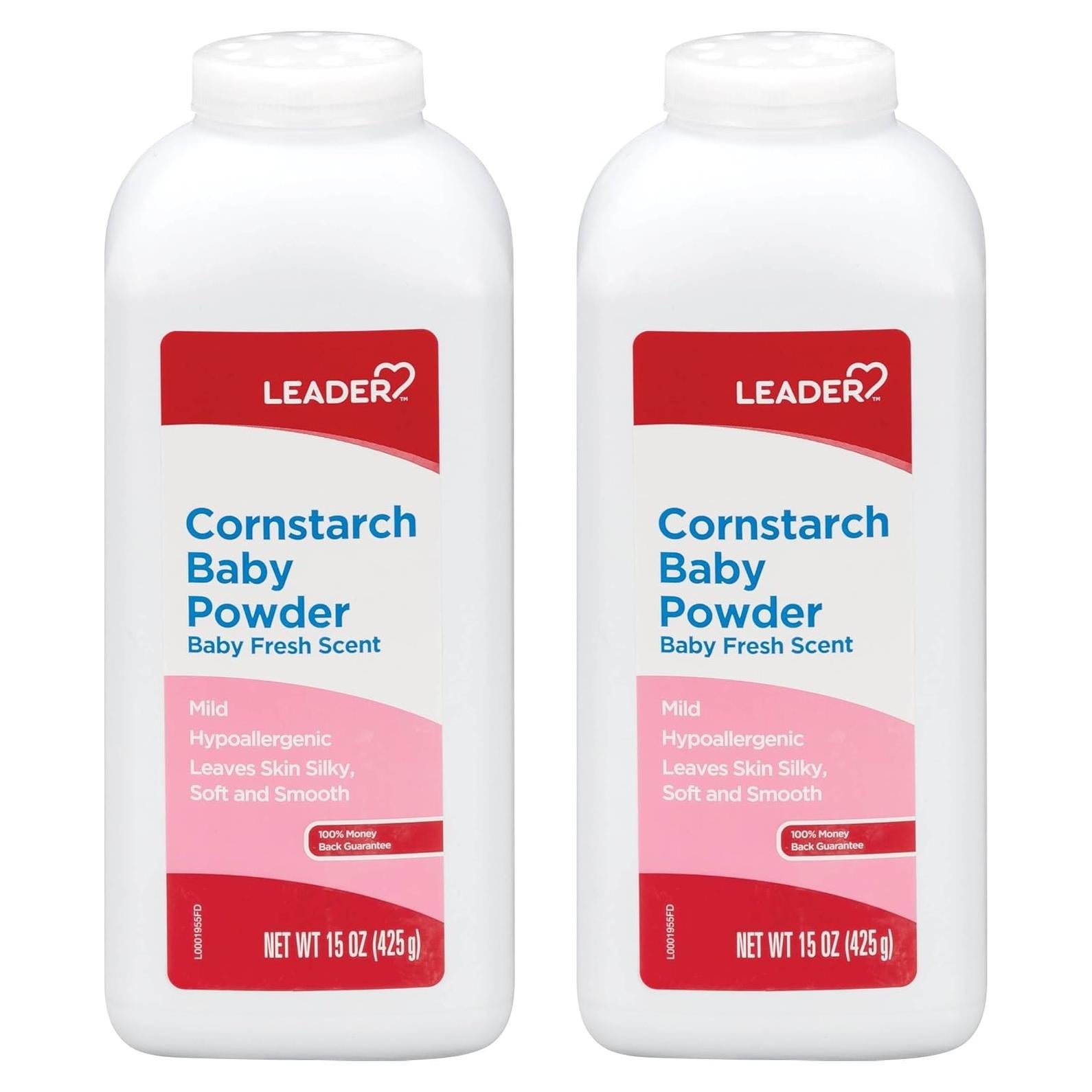 Polvo para Bebé Leader 425g x2 - Almidón de Maíz, Aroma Fresco