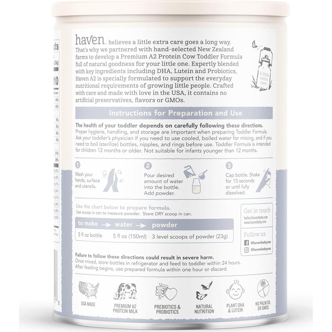 Fórmula para Niños Haven A2 de Leche de Vaca 400g - Probioticos