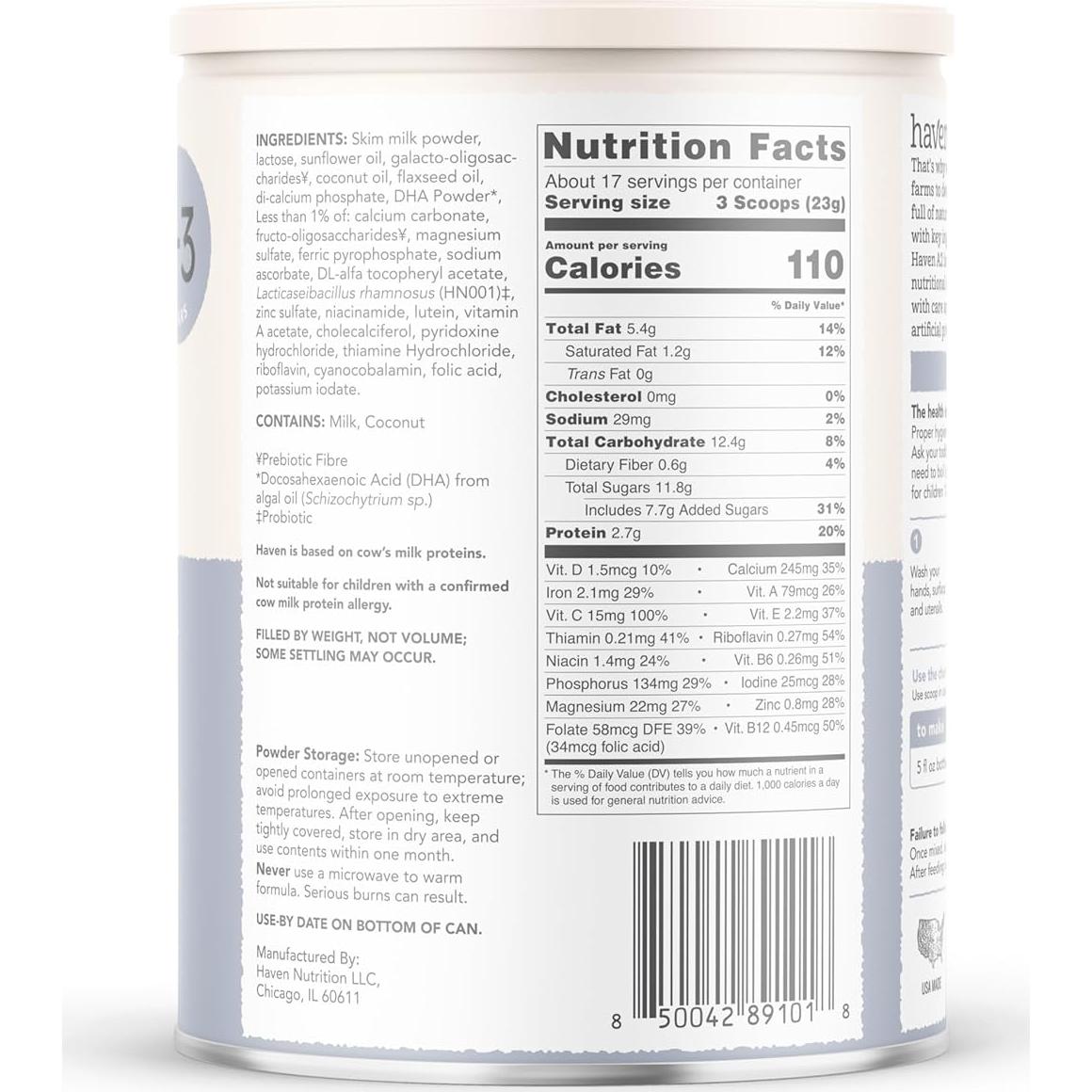 Fórmula para Niños Haven A2 de Leche de Vaca 400g - Probioticos