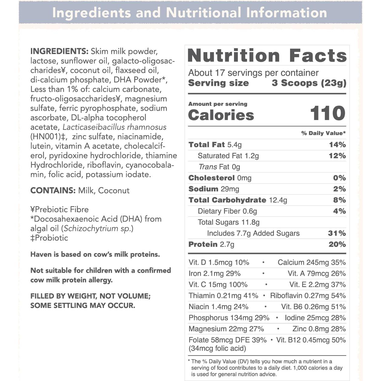 Fórmula para Niños Haven A2 de Leche de Vaca 400g - Probioticos