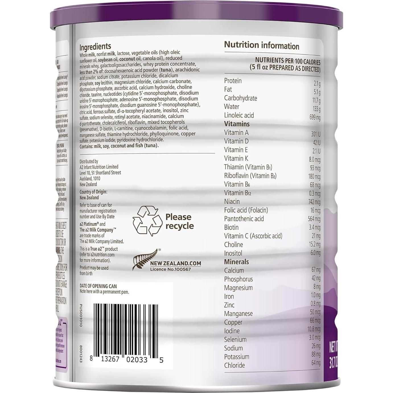 Fórmula Premium para Bebés a2 Platinum 896 g - Leche Entera