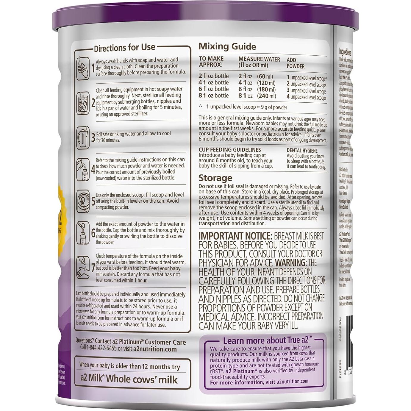 Fórmula Premium para Bebés a2 Platinum 896 g - Leche Entera