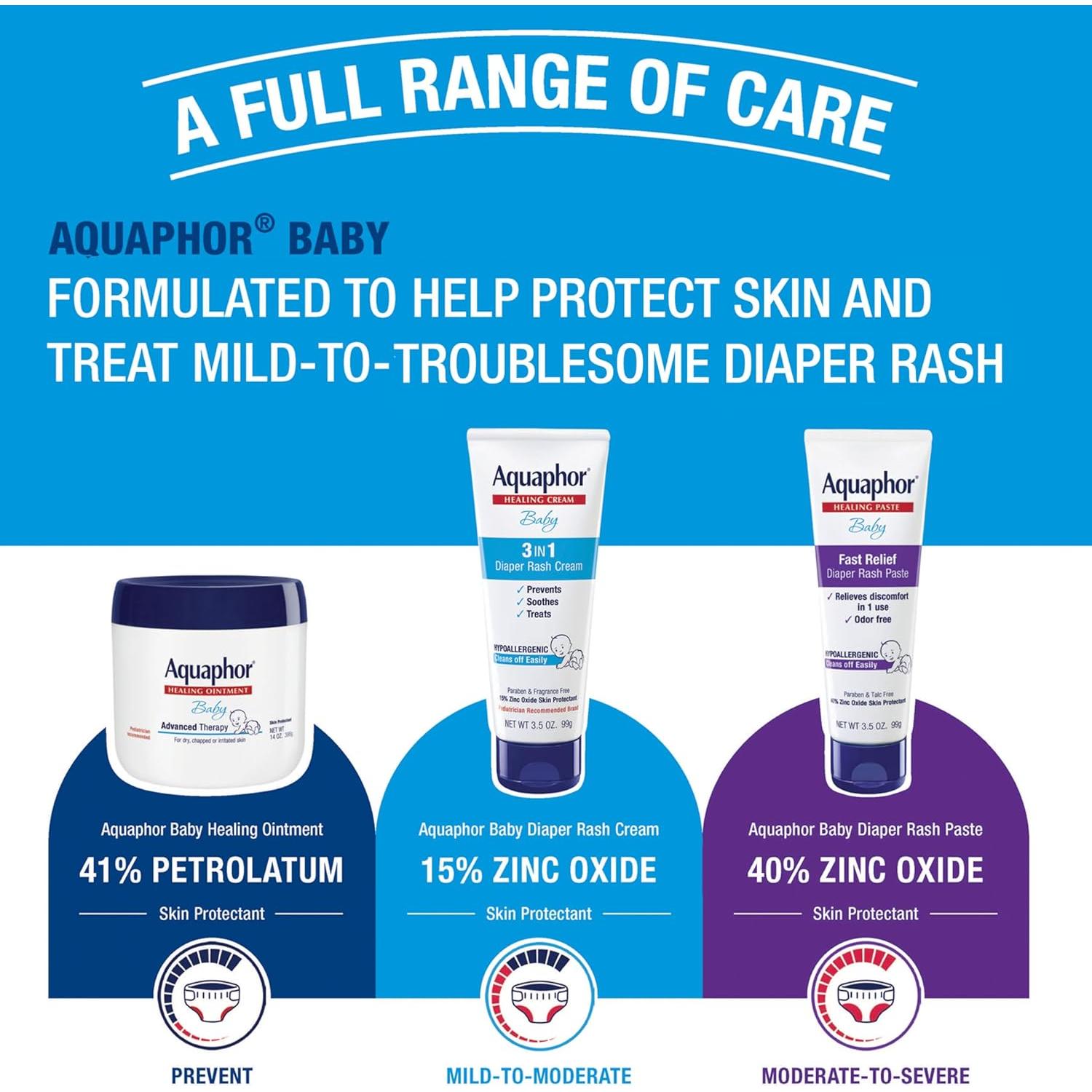 Crema para Erupciones de Pañal Aquaphor Baby 3 en 1 3 Tubos