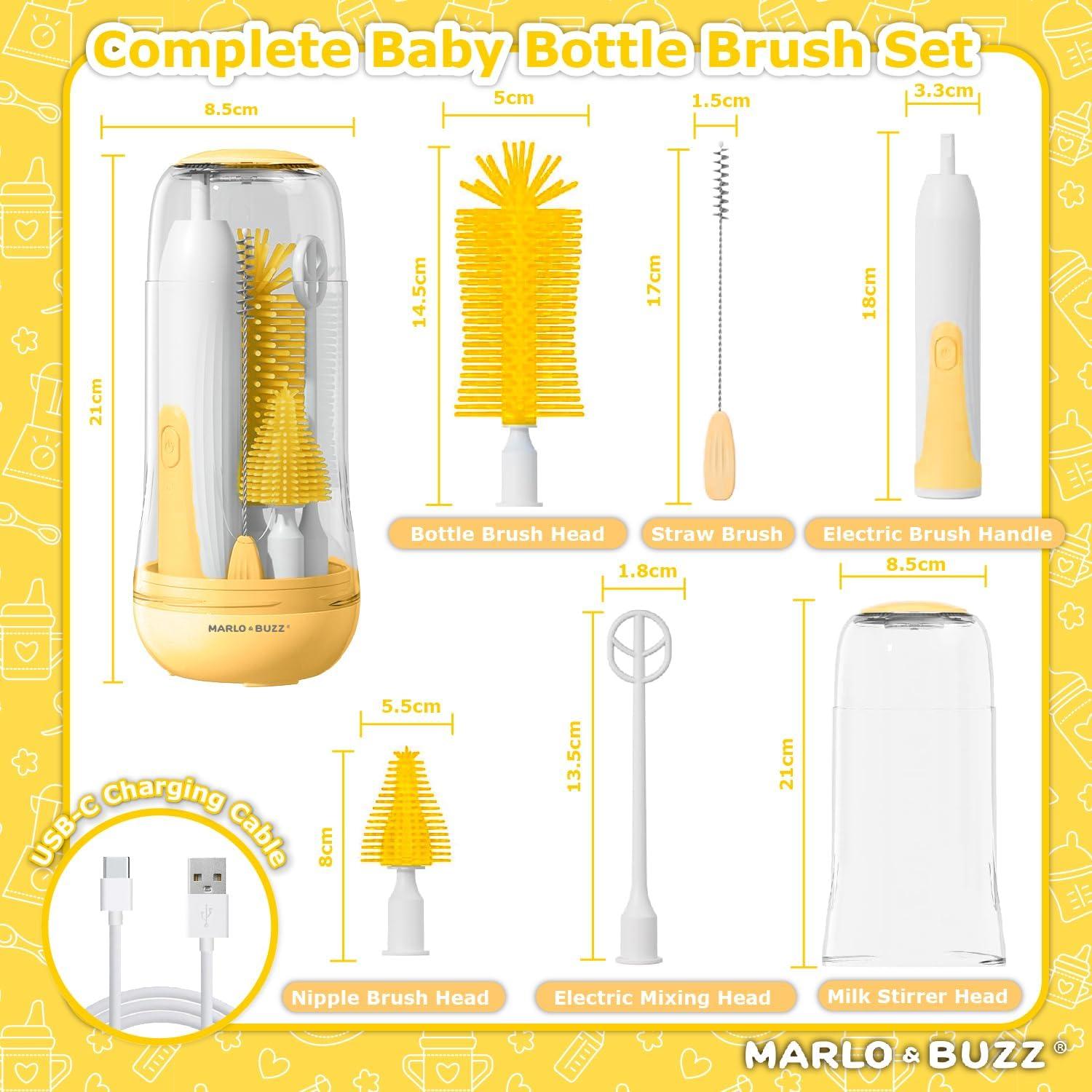 Juego de Cepillos Eléctricos Marlo & Buzz para Botellas - Amarillo