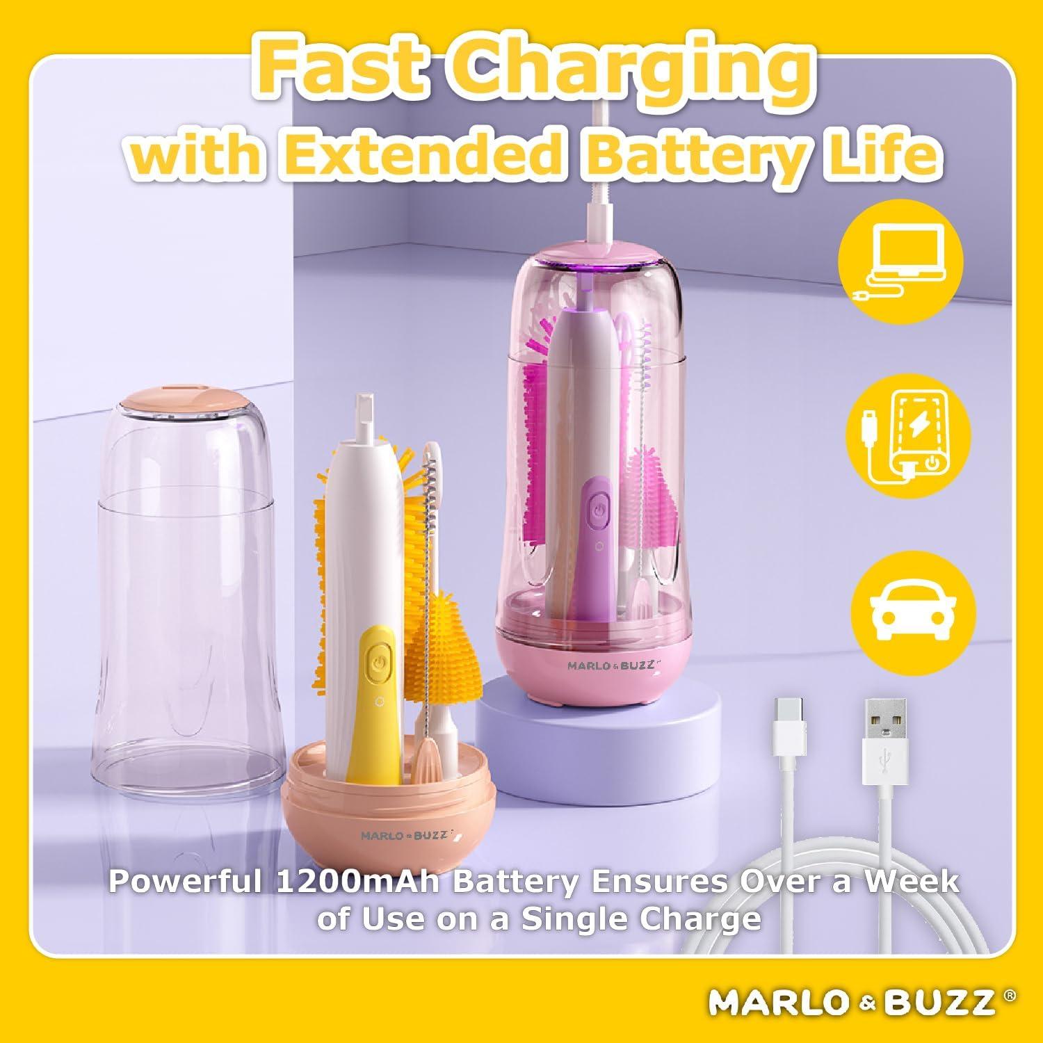 Juego de Cepillos Eléctricos Marlo & Buzz para Botellas - Amarillo