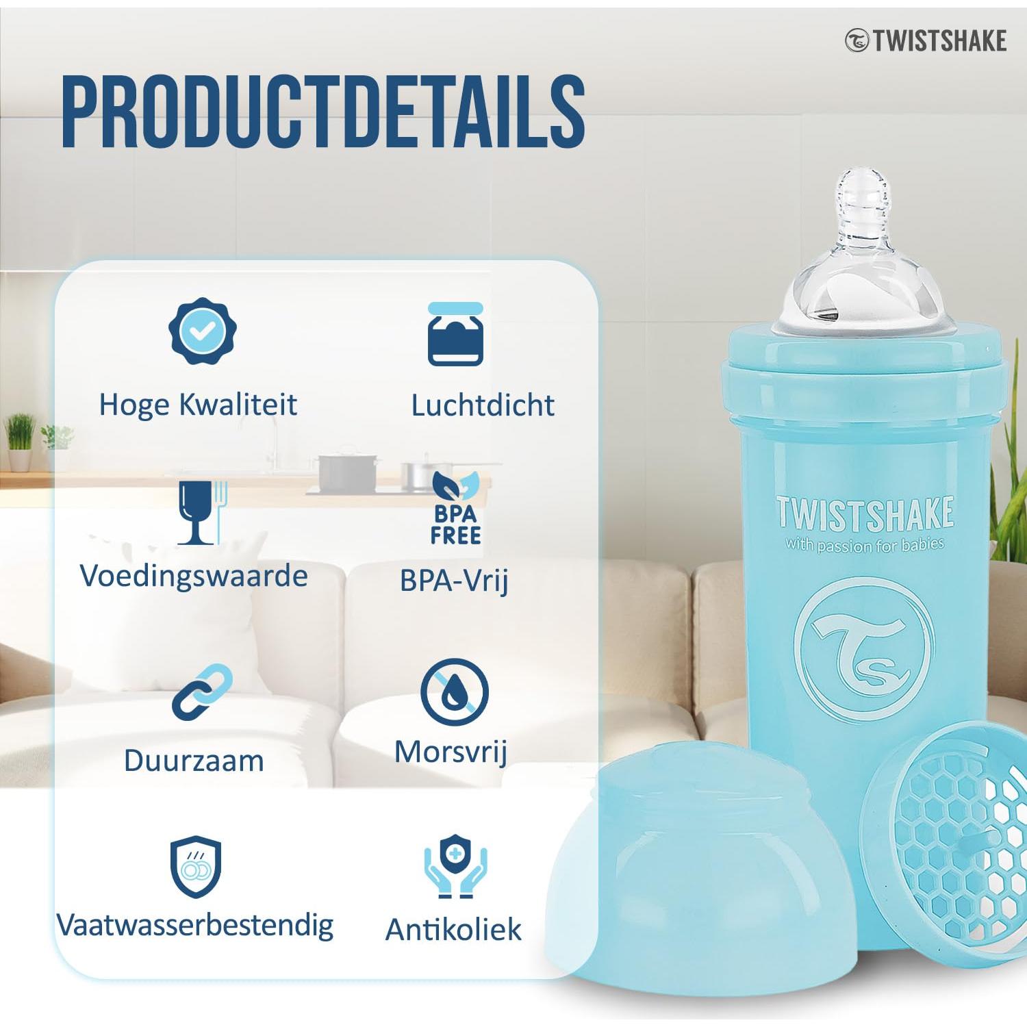 Botella Anti-Cólicos Twistshake 260ml con Contenedor y Tetina