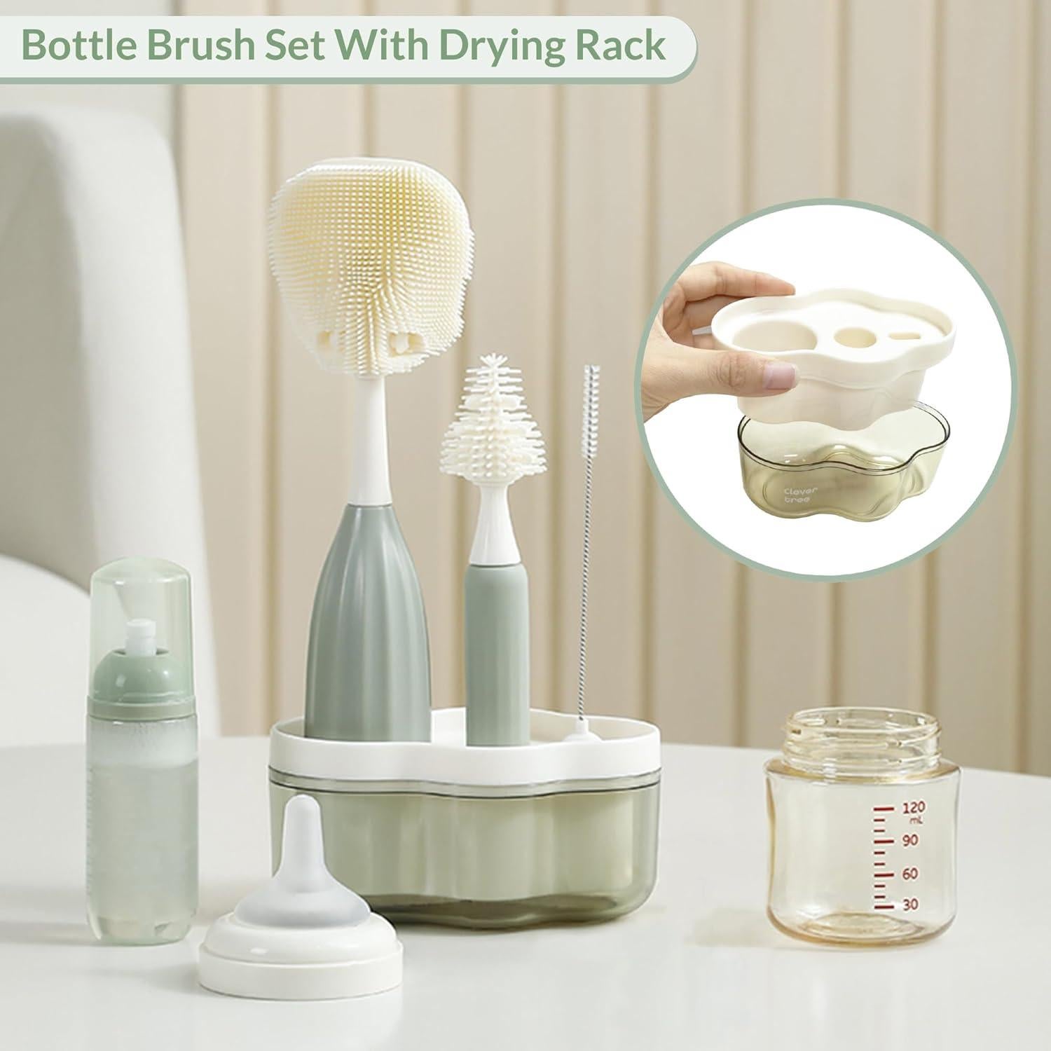 Kit de Cepillos para Biberones Biqin con Estante de Secado