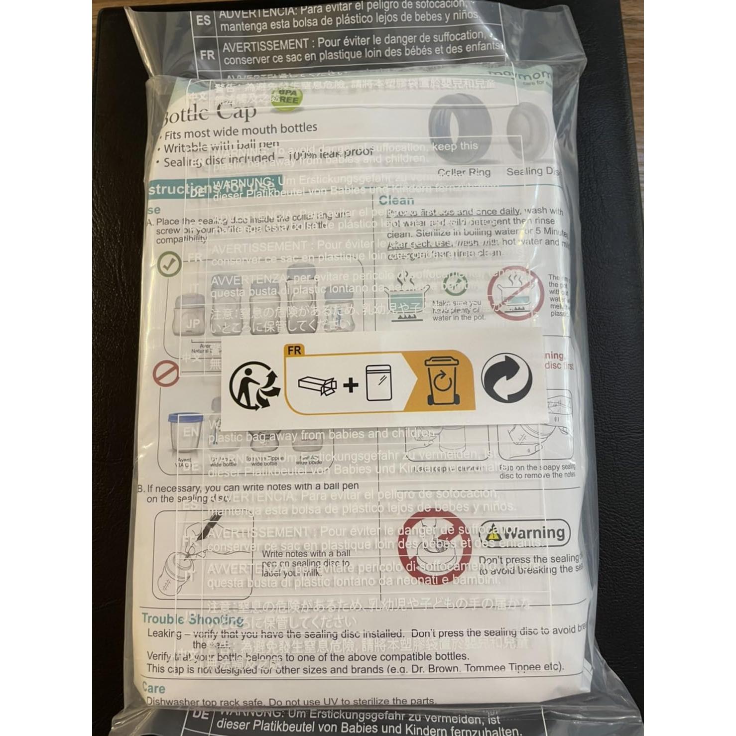 Tapa de Tornillo Maymom Azul Reescribible para Biberones Avent - 6 Piezas