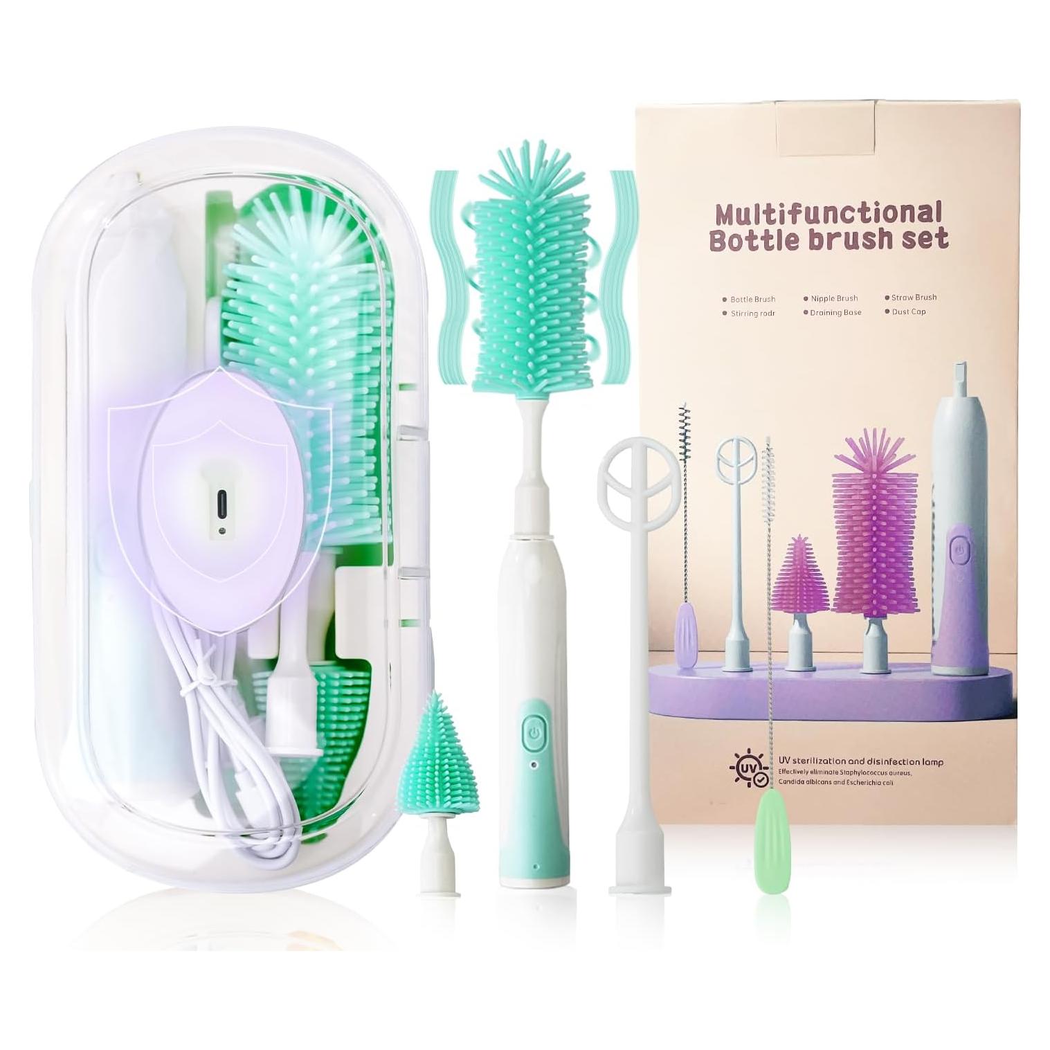 Cepillo Eléctrico para Botellas QCBF Verde 360° 2 Modos