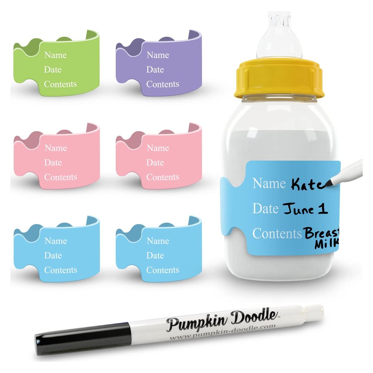 Etiquetas para Biberones Pumpkin Doodle Multicolor Reutilizables