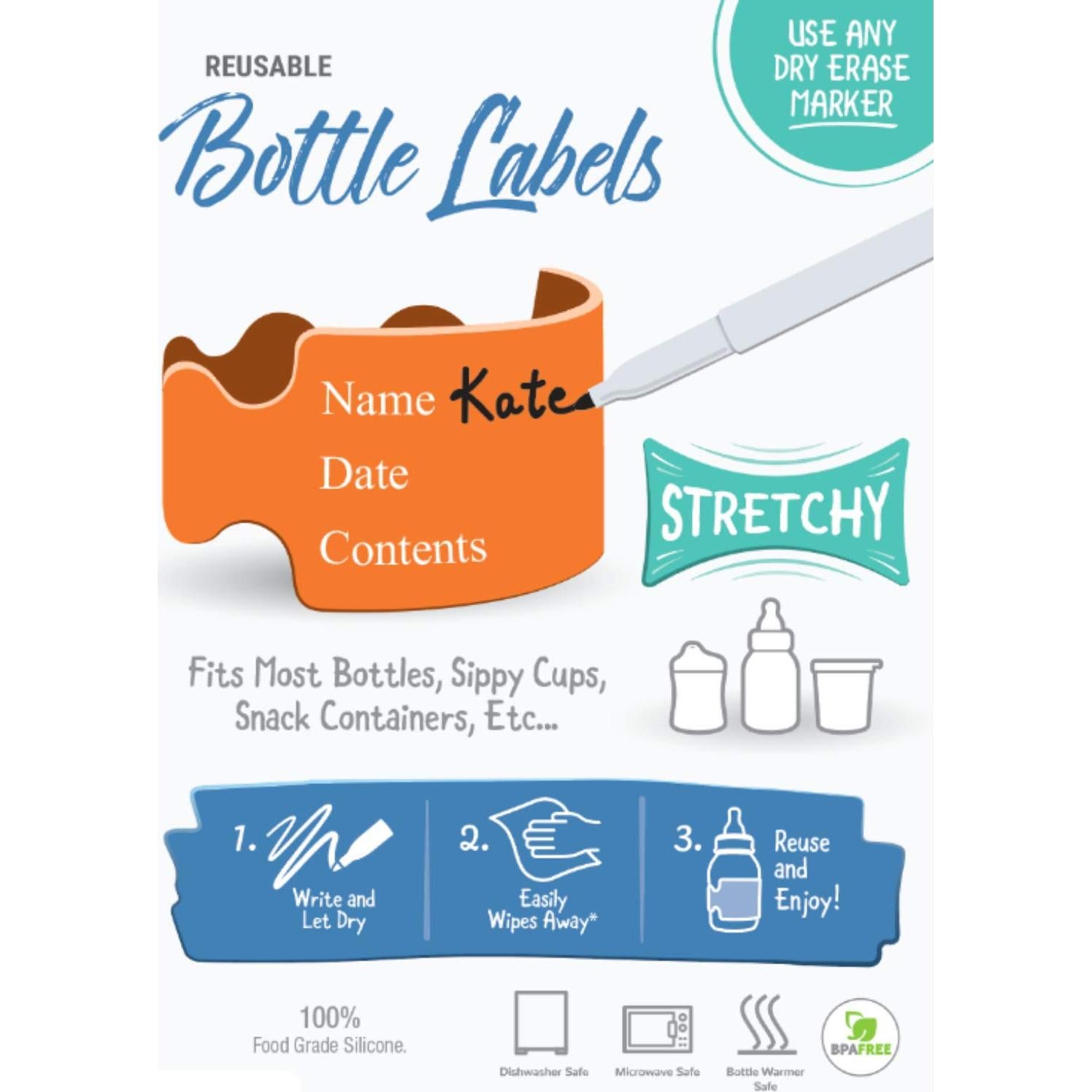 Etiquetas para Biberones Pumpkin Doodle Multicolor Reutilizables