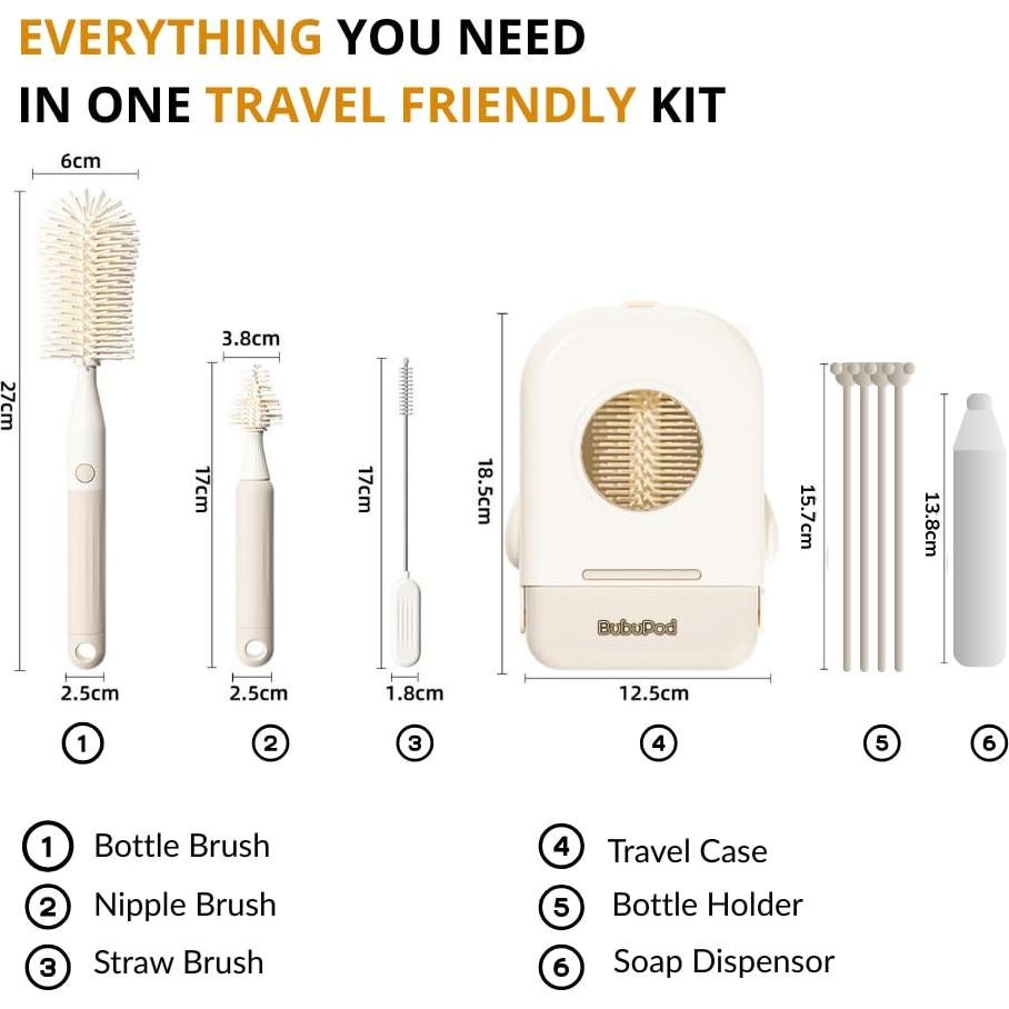 Set de Cuidado de Botellas de Viaje Bubupod 9 en 1 - BPA Free