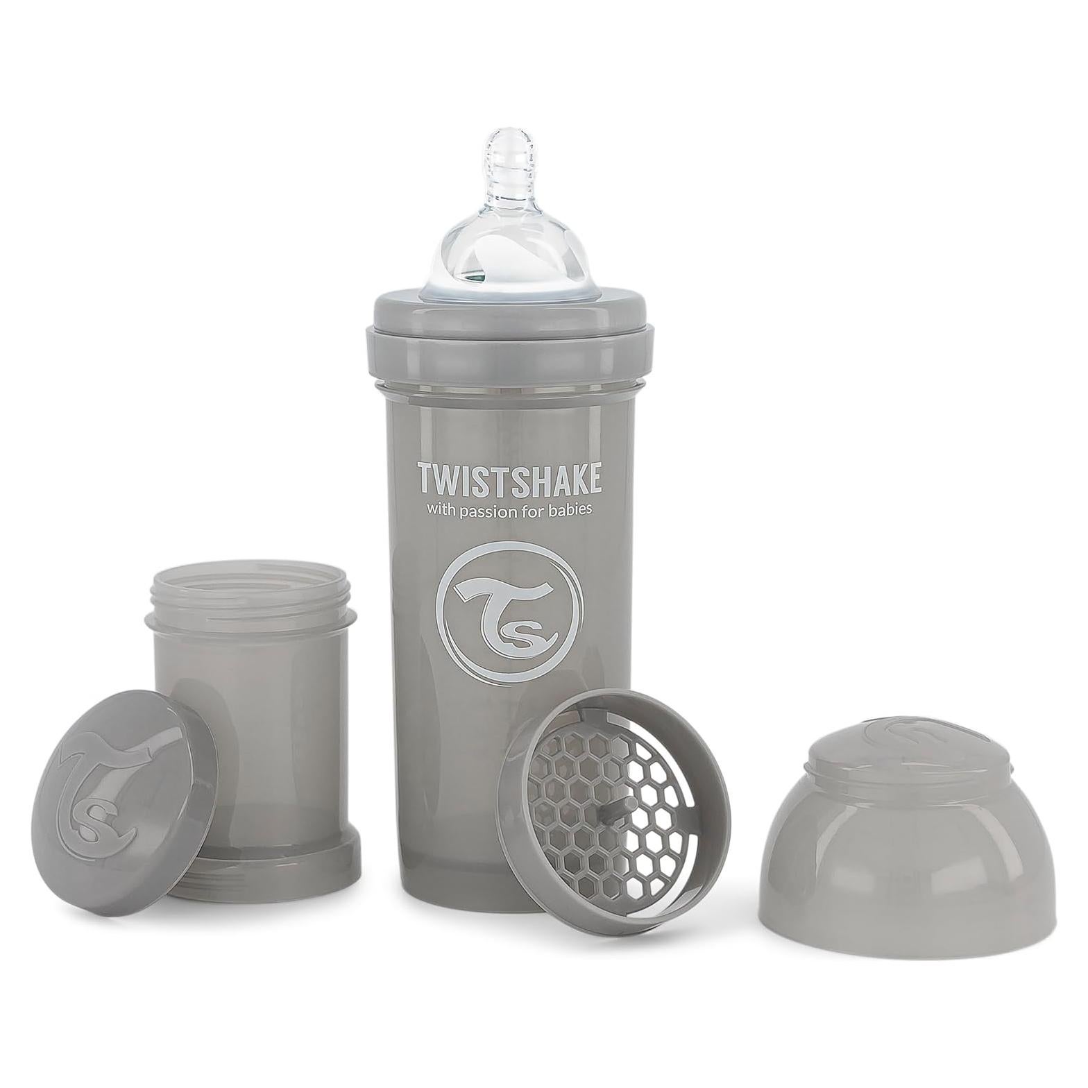Botella Anticólica Twistshake 260ml con Contenedor 100ml - Gris Pastel