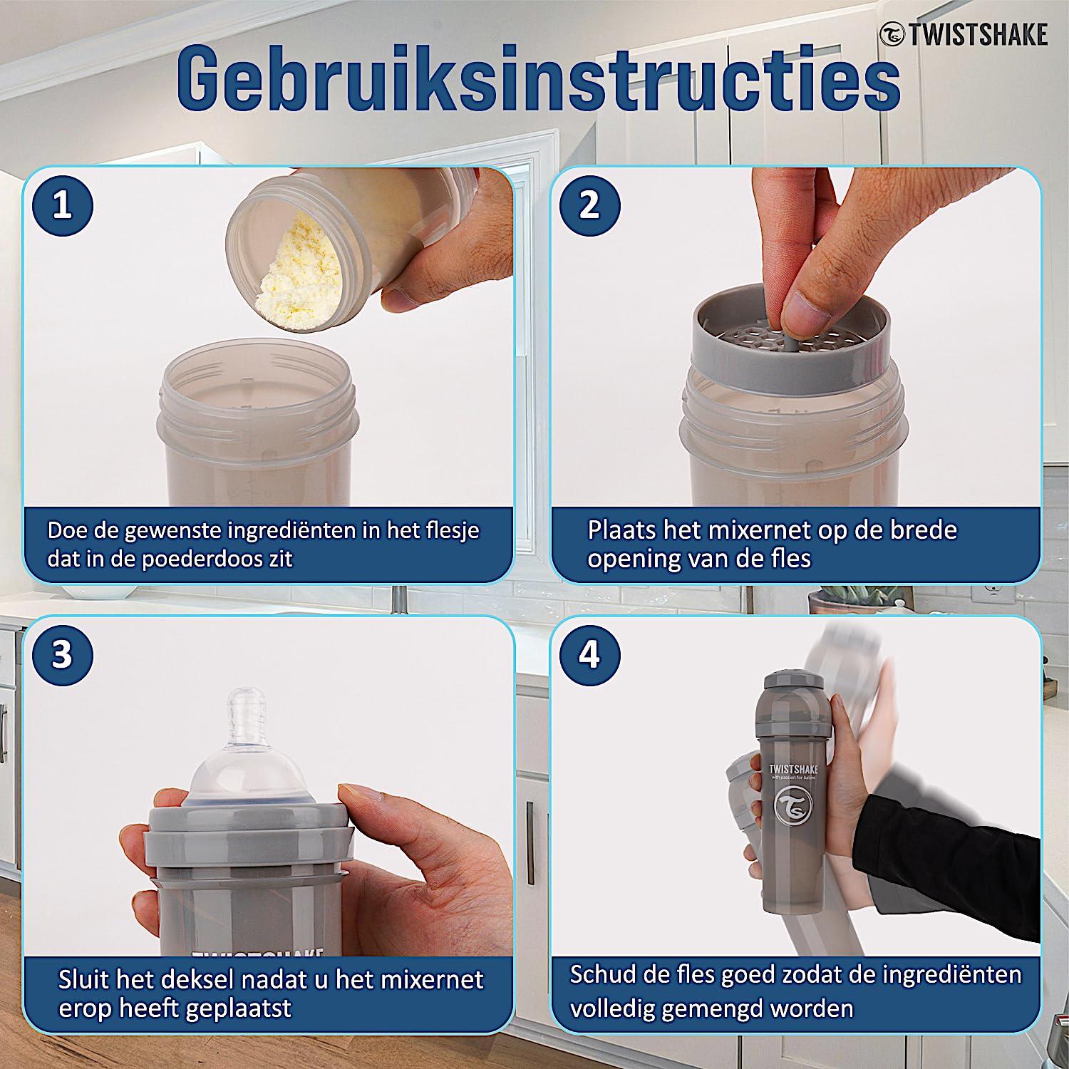 Botella Anticólica Twistshake 260ml con Contenedor 100ml - Gris Pastel