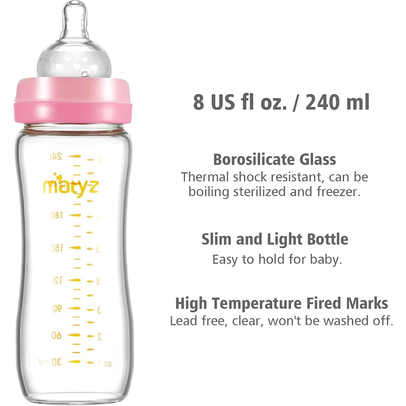 Botella de Alimentación de Leche Materna Matyz 4 Pzas Vidrio 236 ml