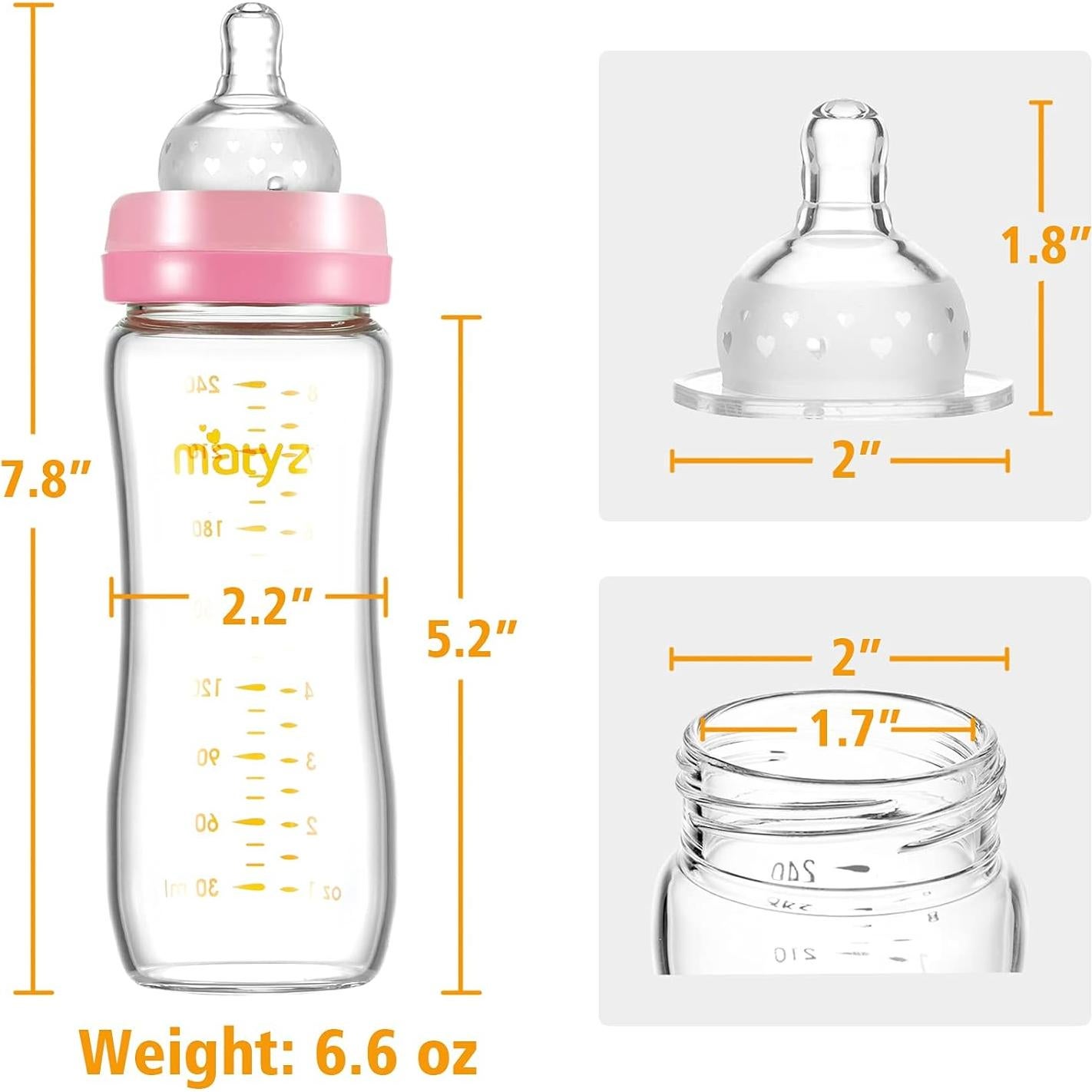 Botella de Alimentación de Leche Materna Matyz 4 Pzas Vidrio 236 ml