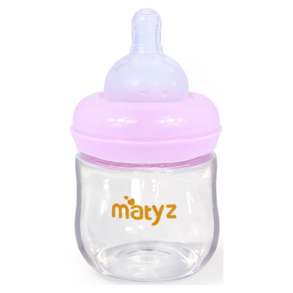 Botella de Vidrio Matyz 120ml Rosa para Bebés - Cuello Ancho