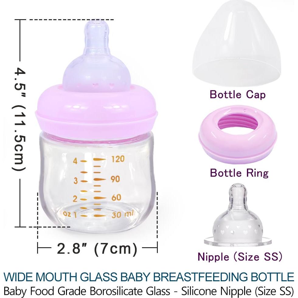 Botella de Vidrio Matyz 120ml Rosa para Bebés - Cuello Ancho