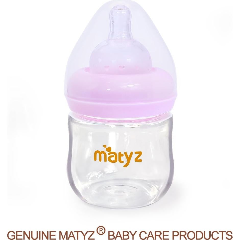 Botella de Vidrio Matyz 120ml Rosa para Bebés - Cuello Ancho