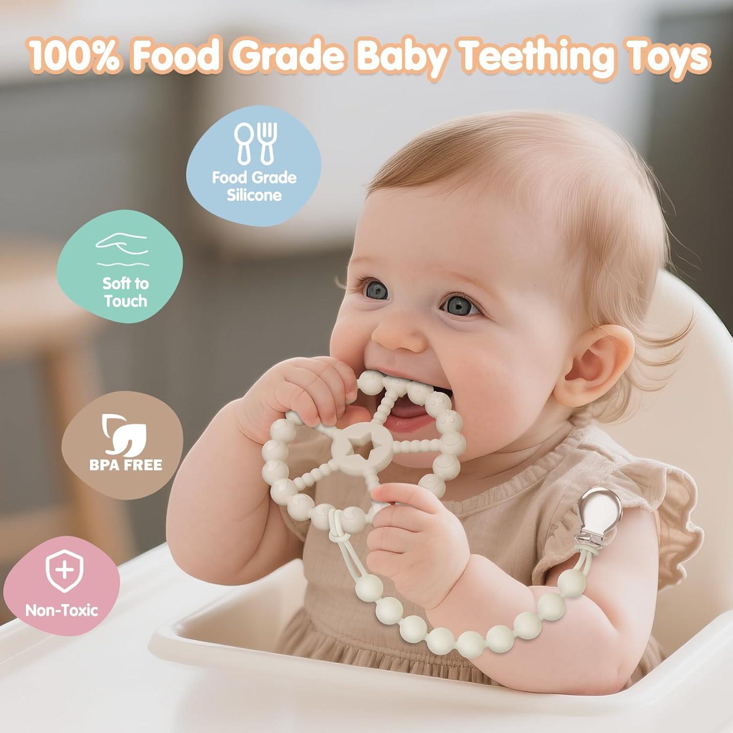 Baby Teething Toys 0-12 Months - Loviomad 3 Pack Ring Teether Baby Toys, Newborn Infant Essentials, Food Grade Silicone Teething Toys for Babies 6-12 Months, Shower Gifts Teething Relief (Girl/Boy)