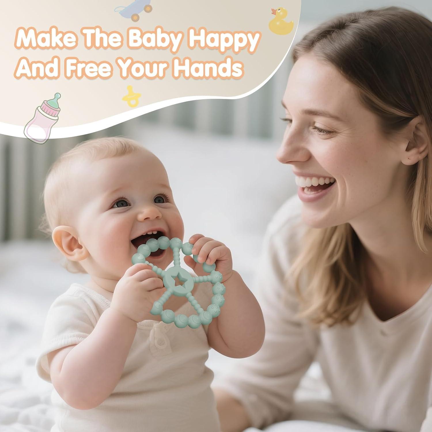 Baby Teething Toys 0-12 Months - Loviomad 3 Pack Ring Teether Baby Toys, Newborn Infant Essentials, Food Grade Silicone Teething Toys for Babies 6-12 Months, Shower Gifts Teething Relief (Girl/Boy)