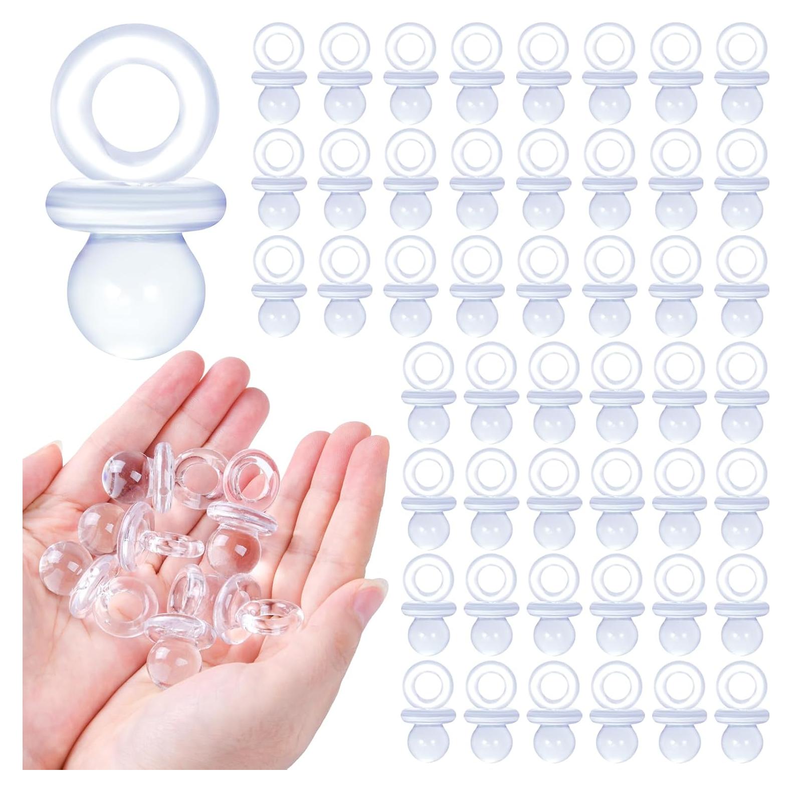 48 Chupetes Acrílicos Transparentes para Baby Shower 4.45 cm