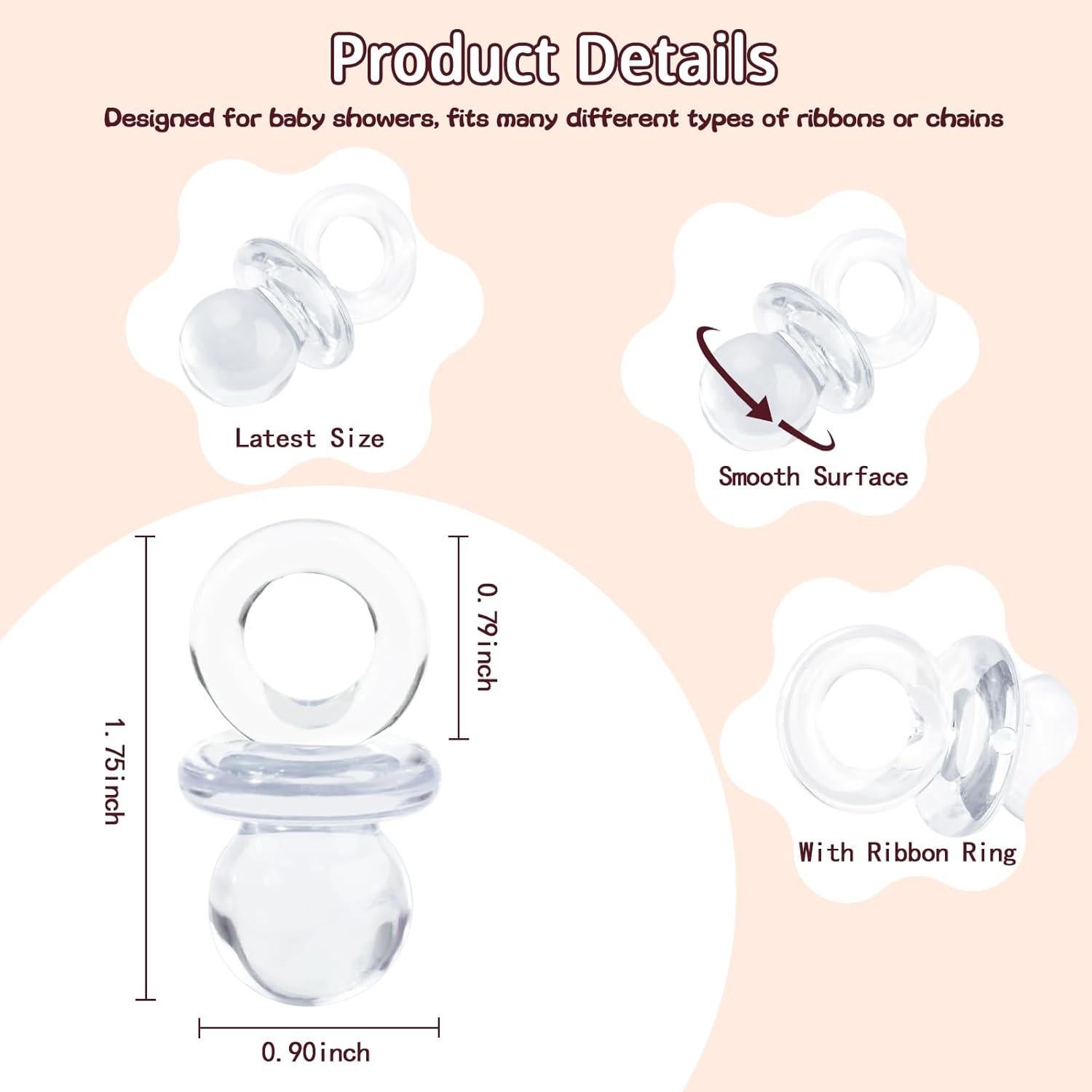 48 Chupetes Acrílicos Transparentes para Baby Shower 4.45 cm