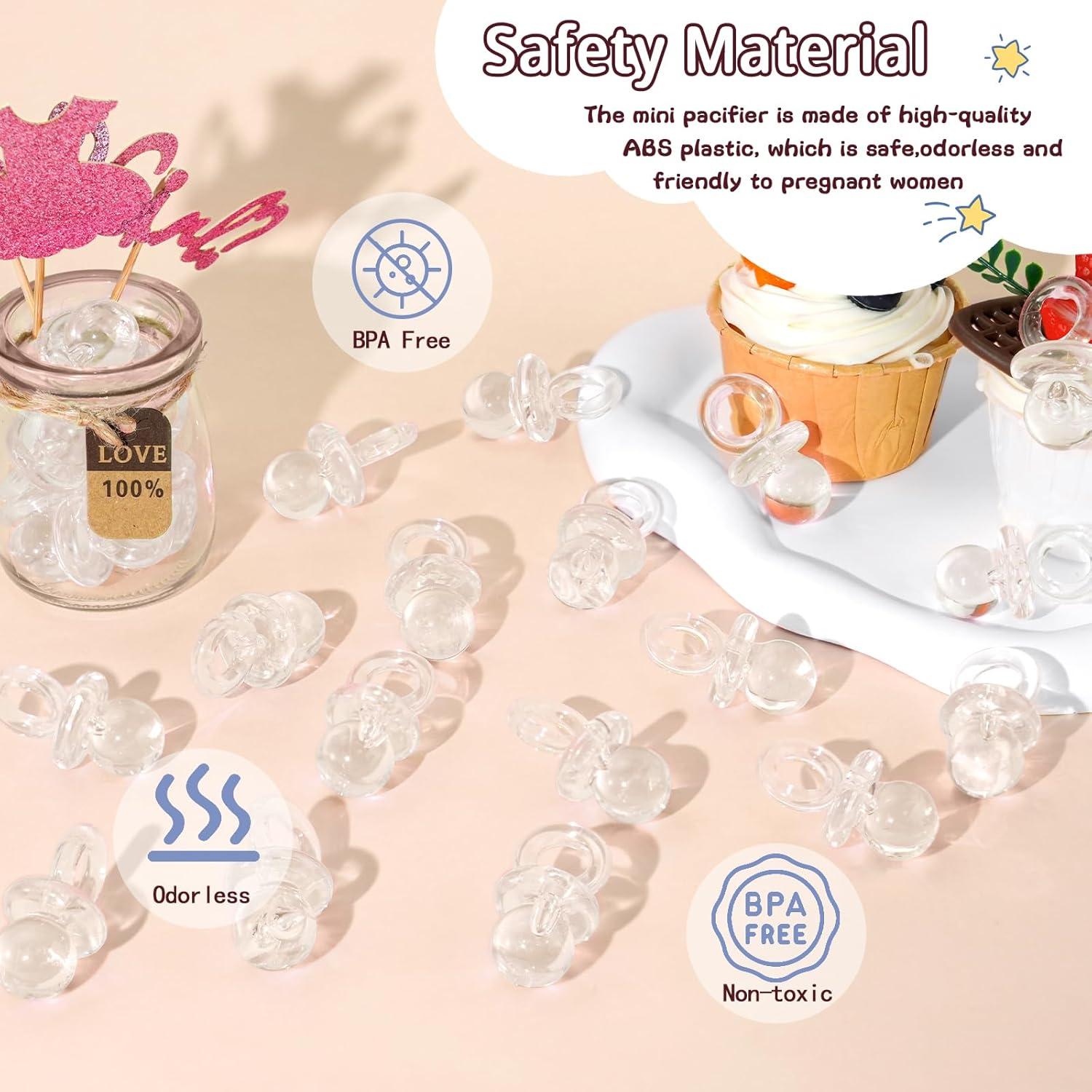 48 Chupetes Acrílicos Transparentes para Baby Shower 4.45 cm