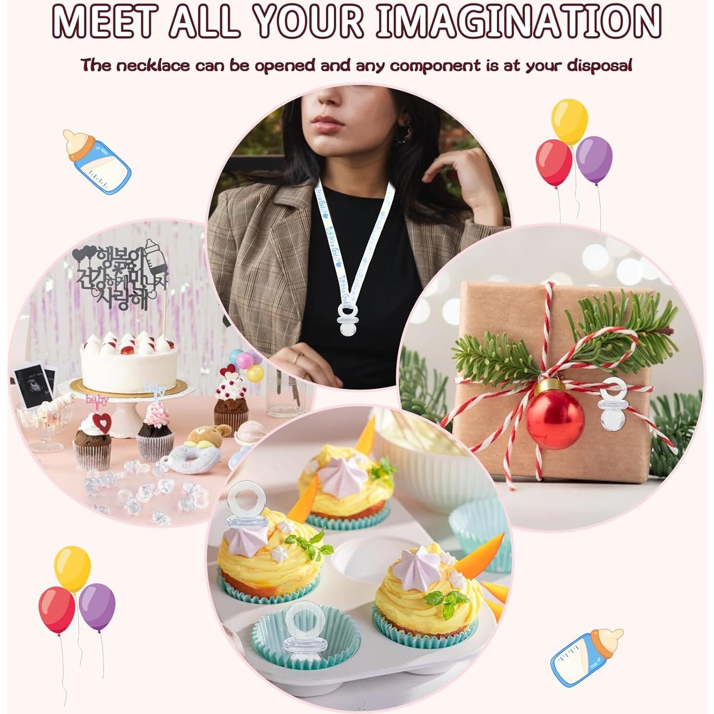 48 Chupetes Acrílicos Transparentes para Baby Shower 4.45 cm