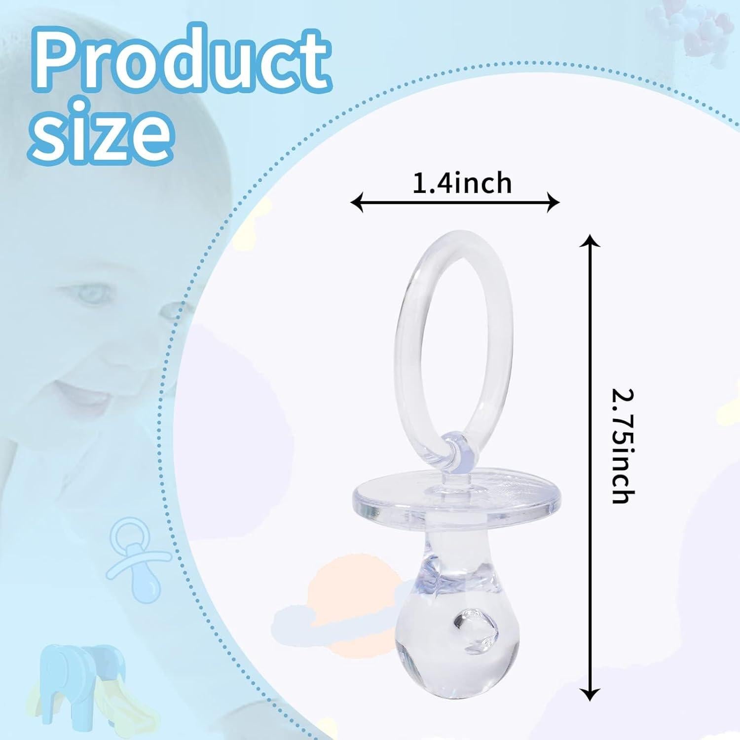 100 Chupetes de Plástico Transparentes para Baby Shower 6.99 cm