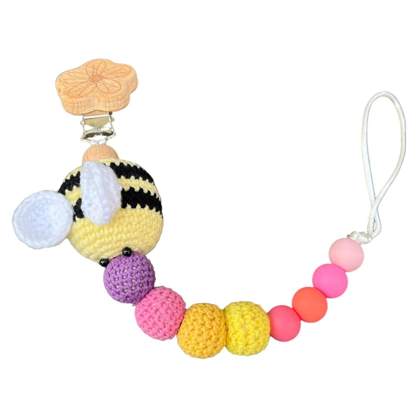 Clip de Chupete de Crochet Hecho a Mano Abeja Grande