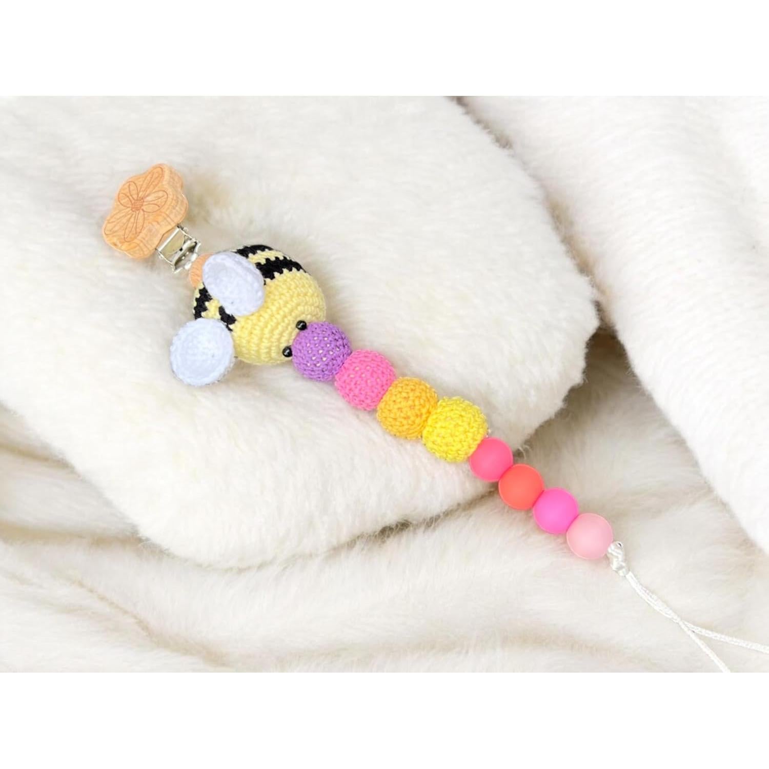Clip de Chupete de Crochet Hecho a Mano Abeja Grande