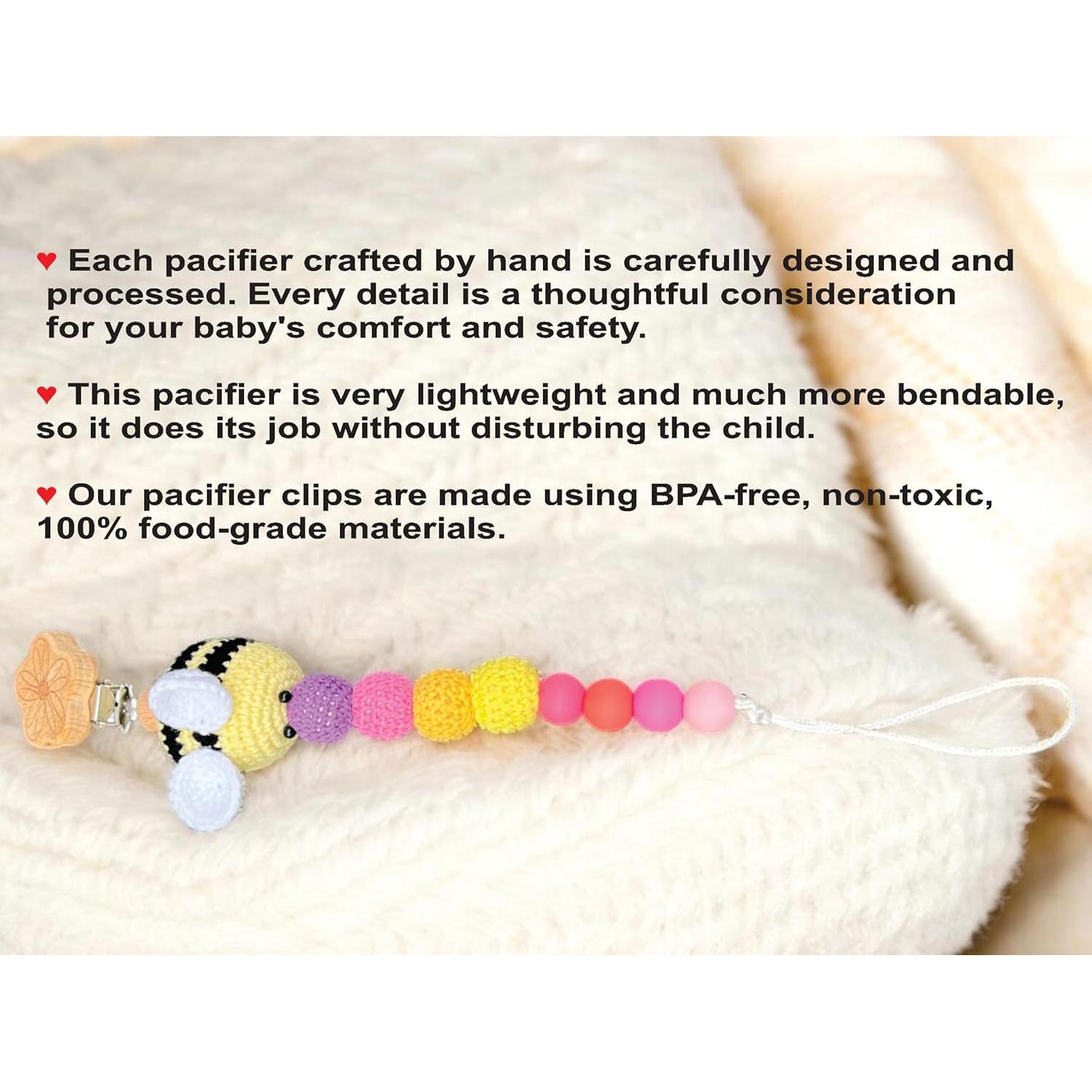 Clip de Chupete de Crochet Hecho a Mano Abeja Grande